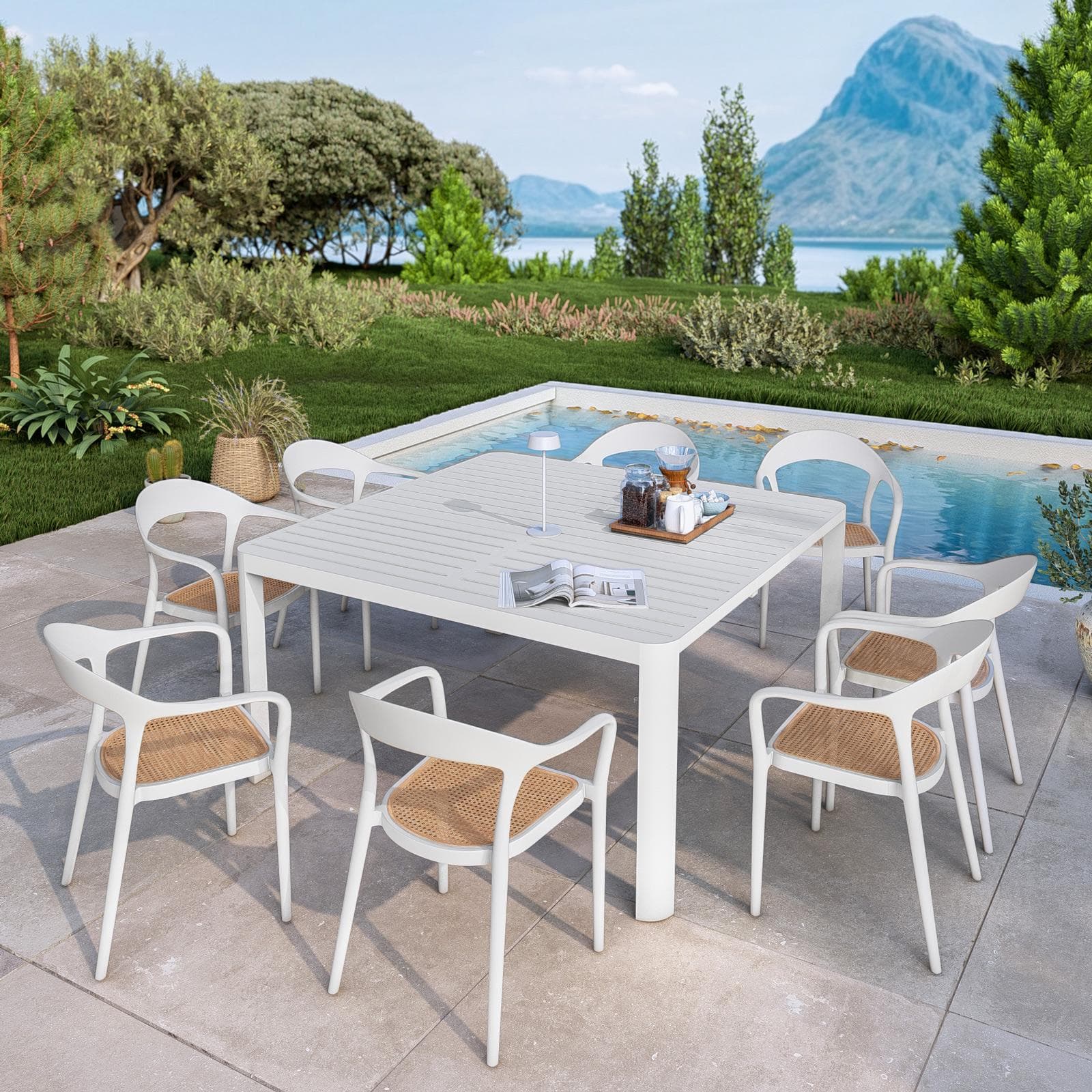 Tavolo da esterno allungabile 100/150x150 cm in alluminio bianco - Carioca