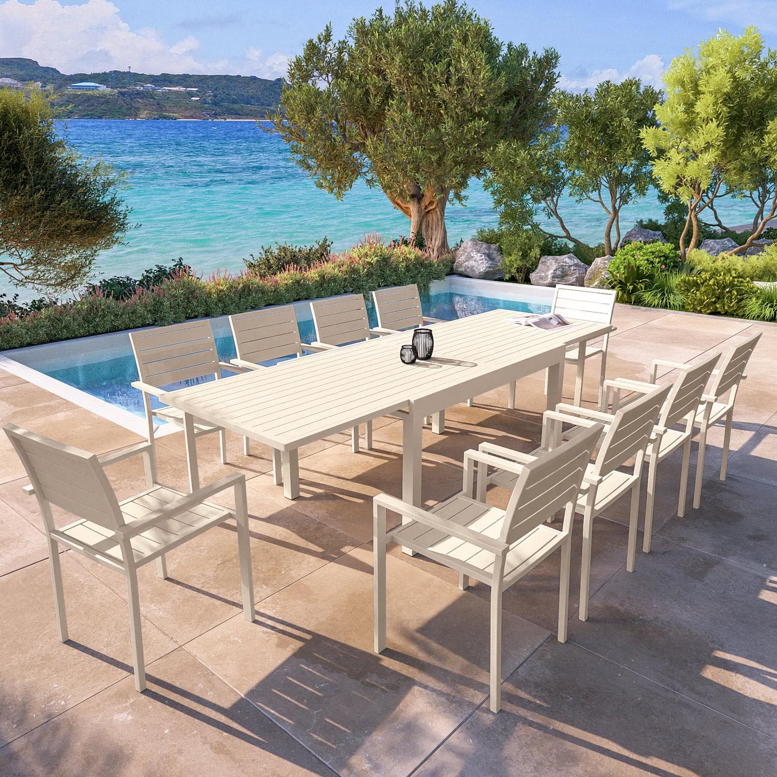 Tavolo da esterno allungabile 135/270x90 cm in alluminio vaniglia con top a doghe - Carioca