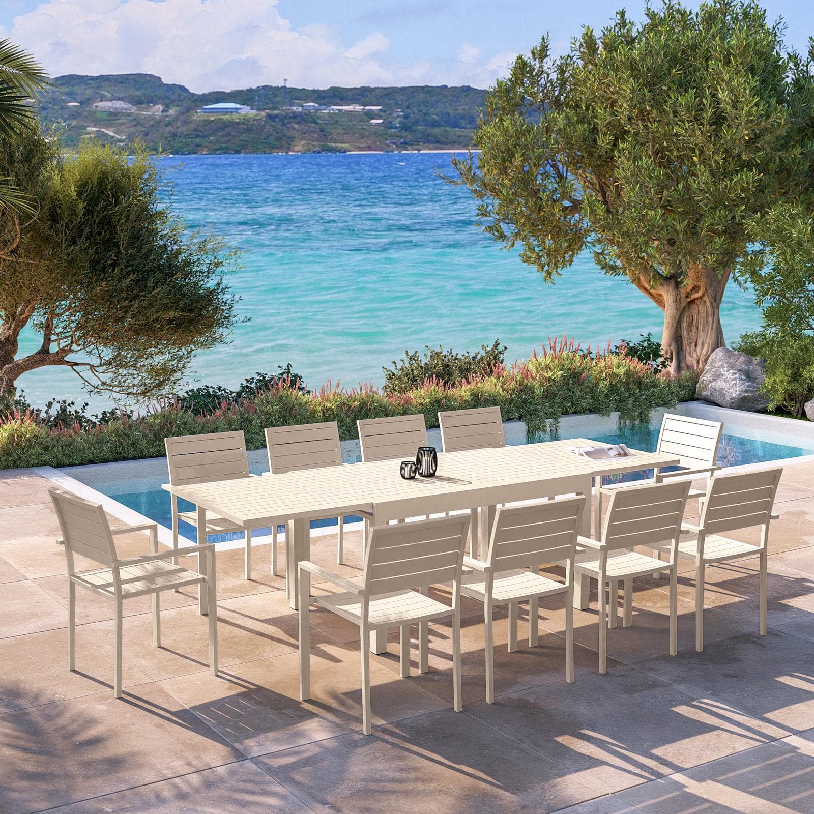 Tavolo da esterno allungabile 135/270x90 cm in alluminio vaniglia con top a doghe - Carioca