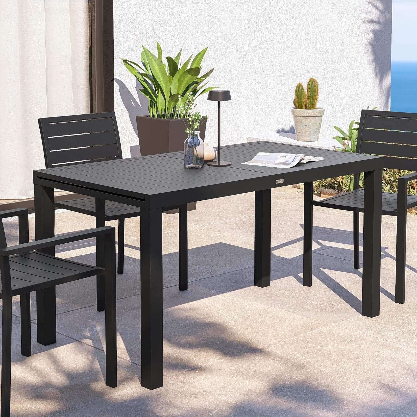 Tavolo da esterno allungabile 140/210x77 cm in alluminio antracite con top a doghe - Carioca