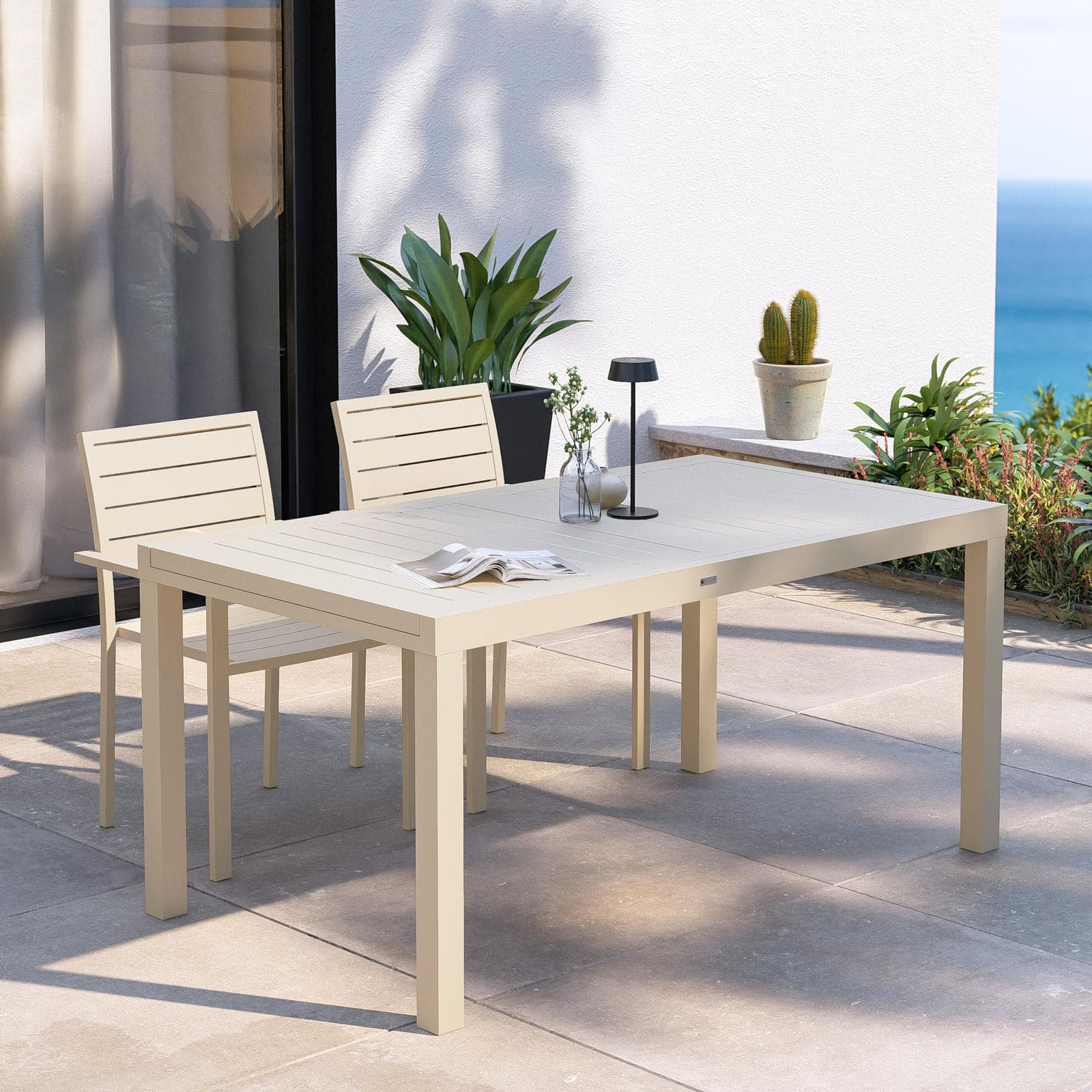 Tavolo da esterno allungabile 160/240x90 cm in alluminio vaniglia con top a doghe - Carioca
