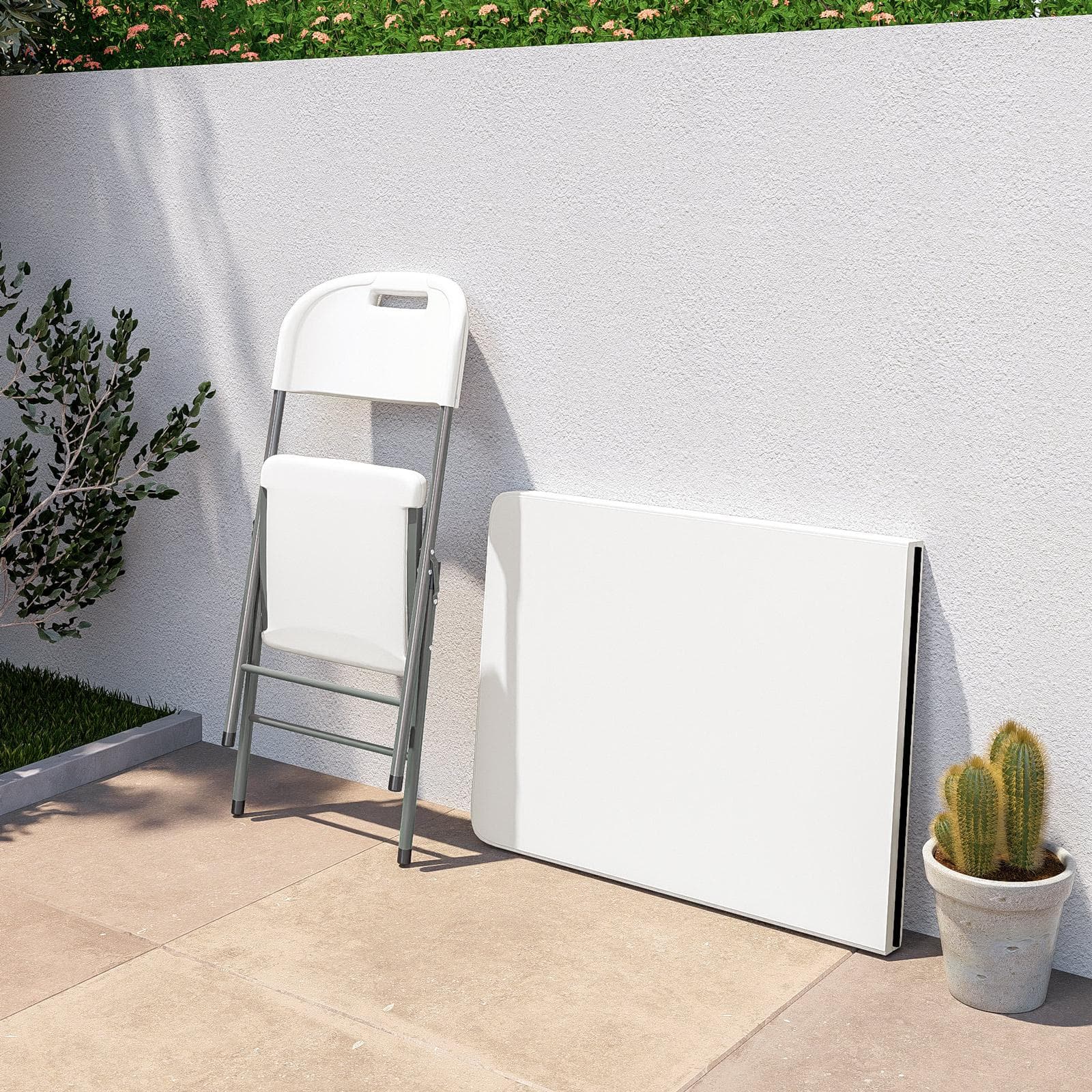 Tavolo da catering pieghevole 180x70 cm con gambe ad L in acciaio grigio opaco e top in resina bianco - Tasfa