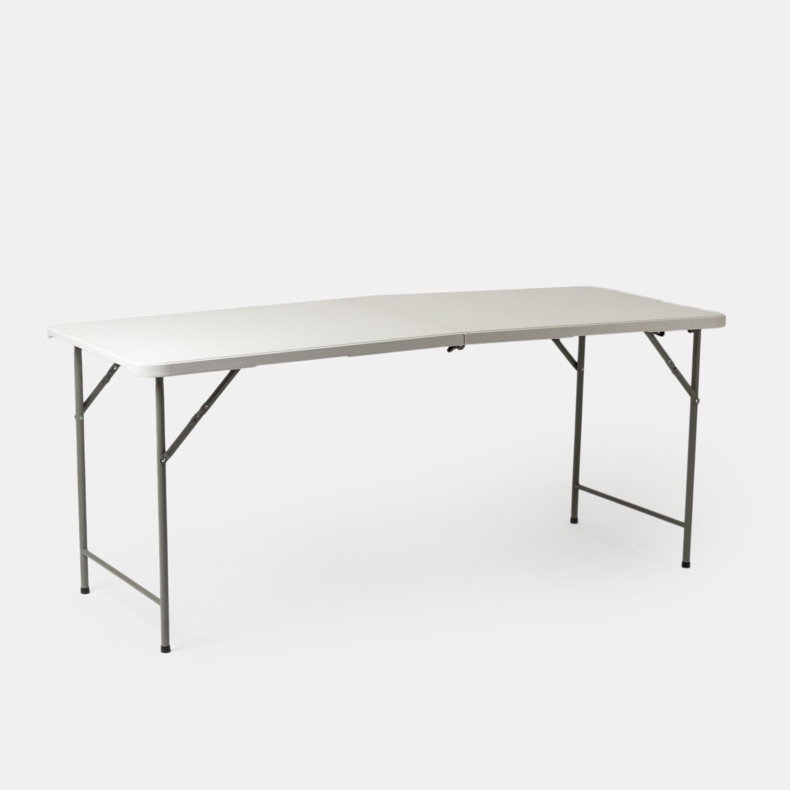 Tavolo da catering pieghevole 180x70 cm con gambe ad L in acciaio grigio opaco e top in resina bianco - Tasfa