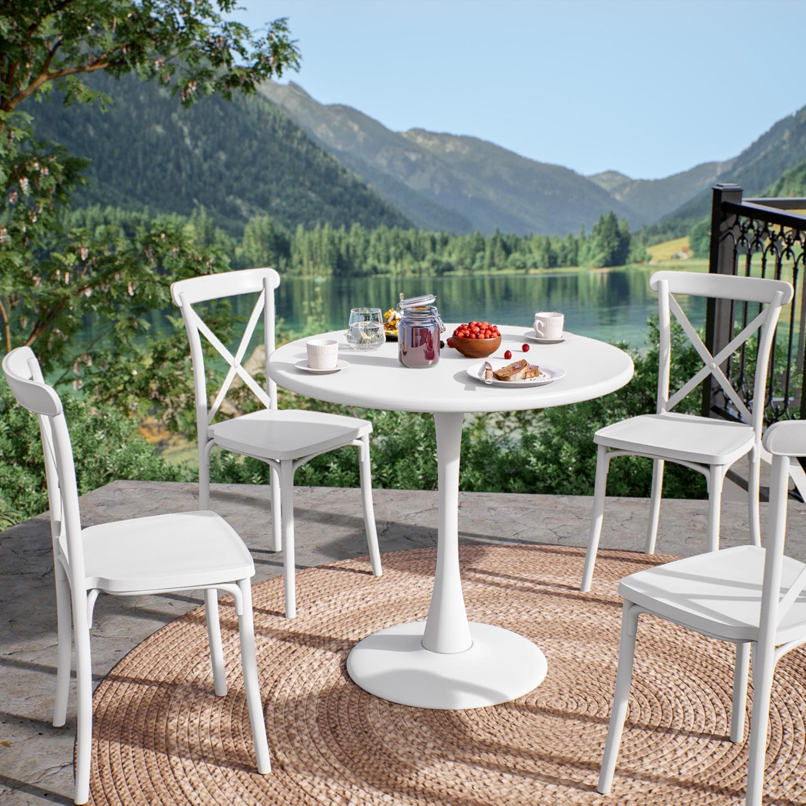 Tavolo da esterno rotondo 80 cm in metallo bianco - Tulipano