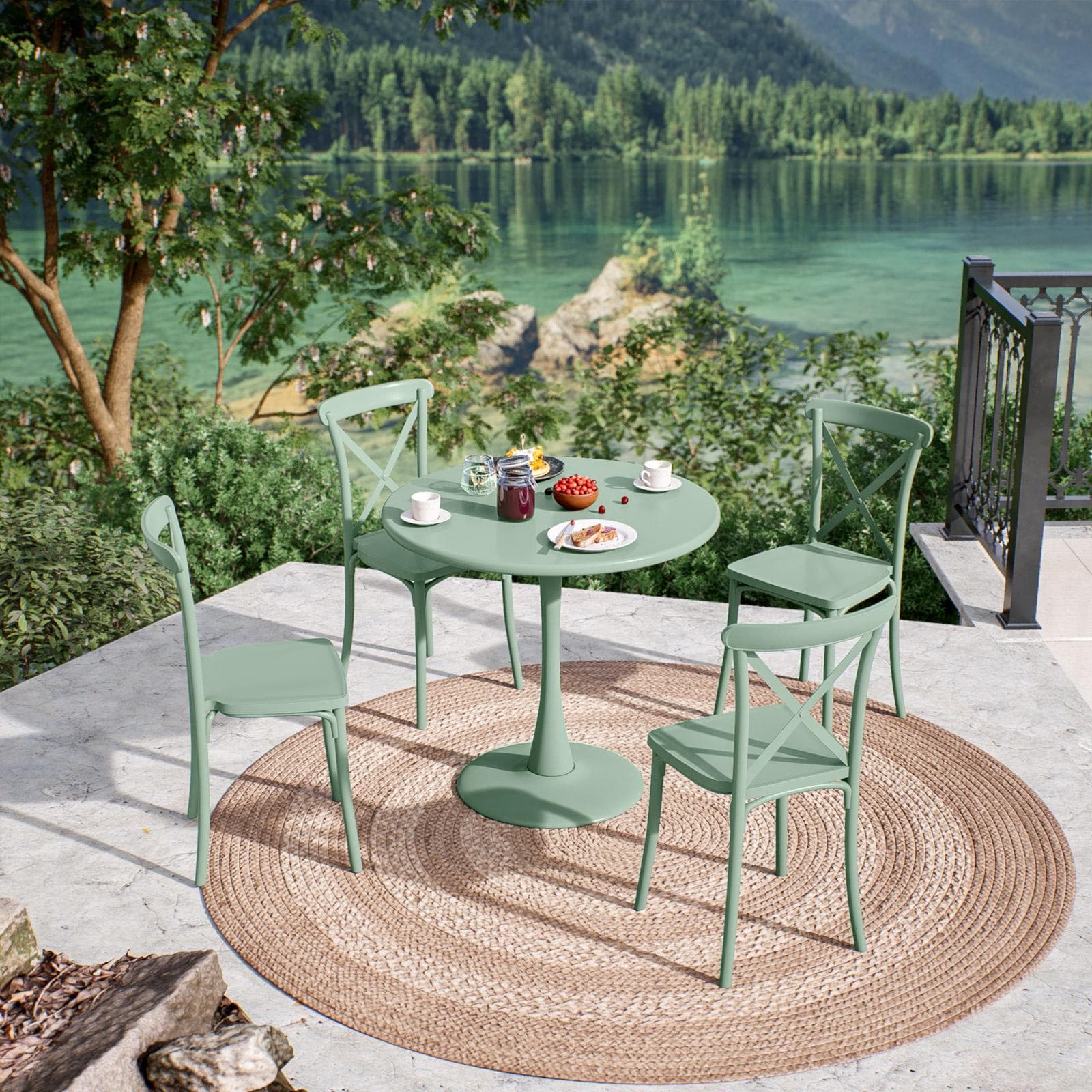 Tavolo da esterno rotondo 80 cm in metallo verde giada - Tulipano