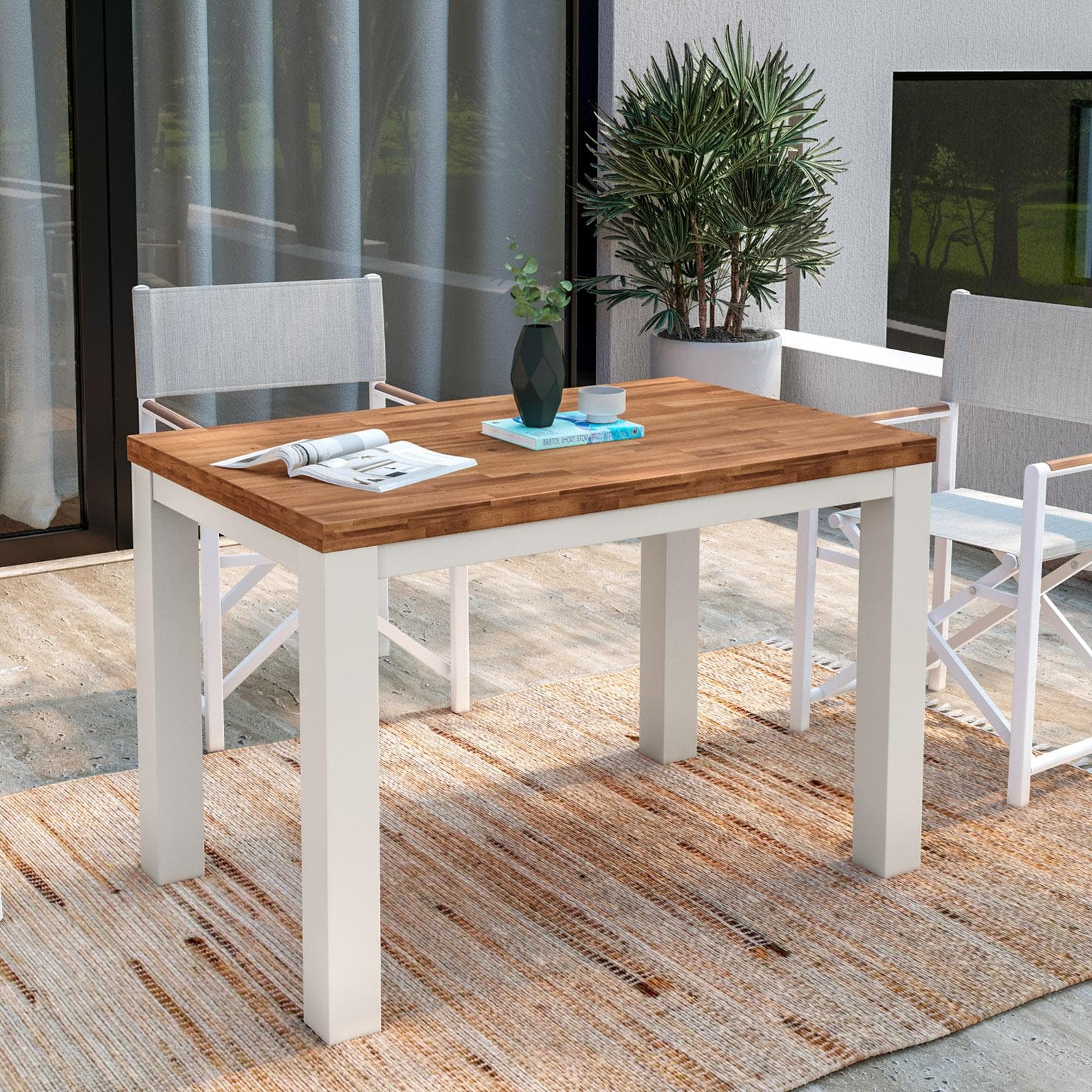 Tavolo da pranzo 115x70 cm bianco con top in legno di acacia – Paja