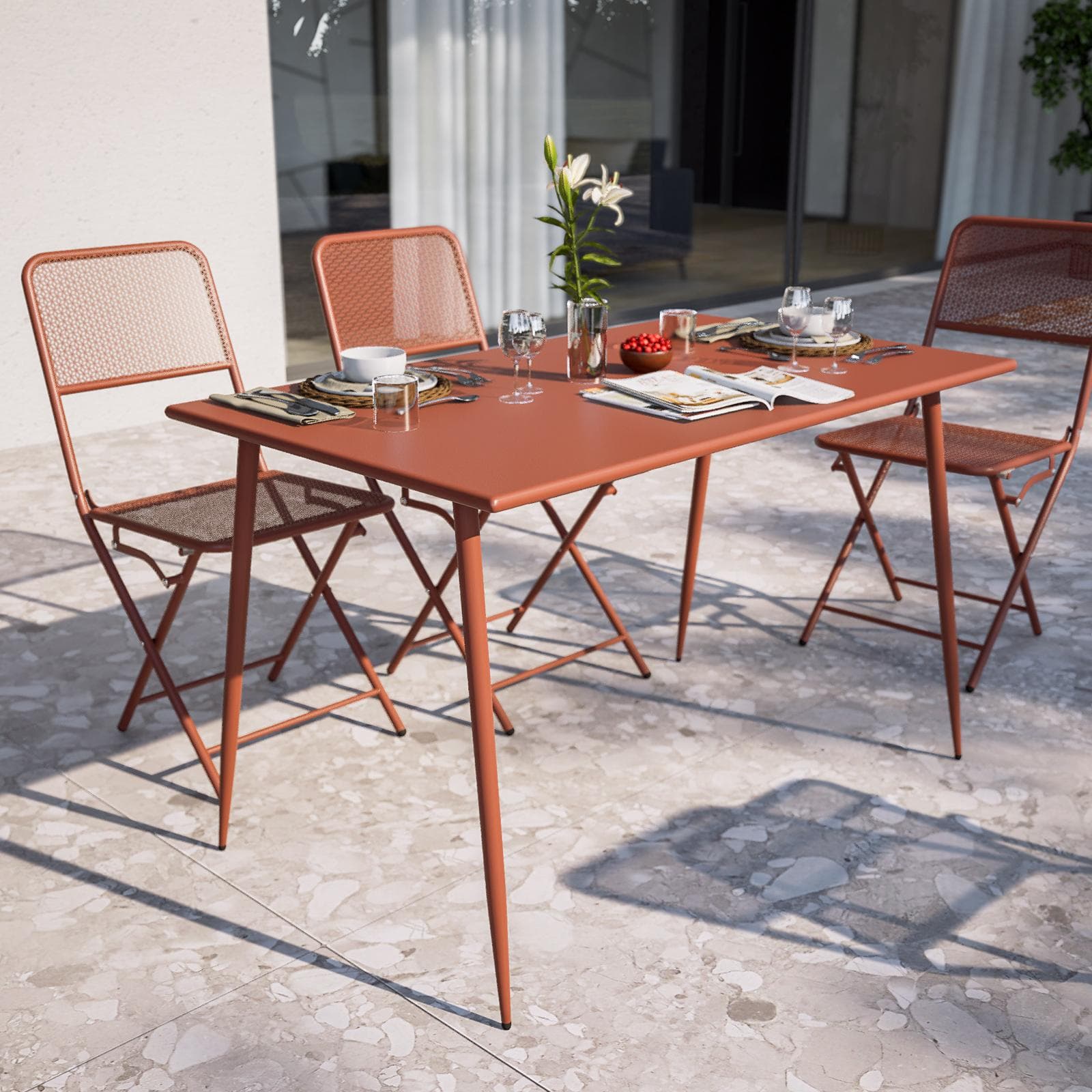 Tavolo da esterno 120x70 cm in acciaio terracotta - Faber