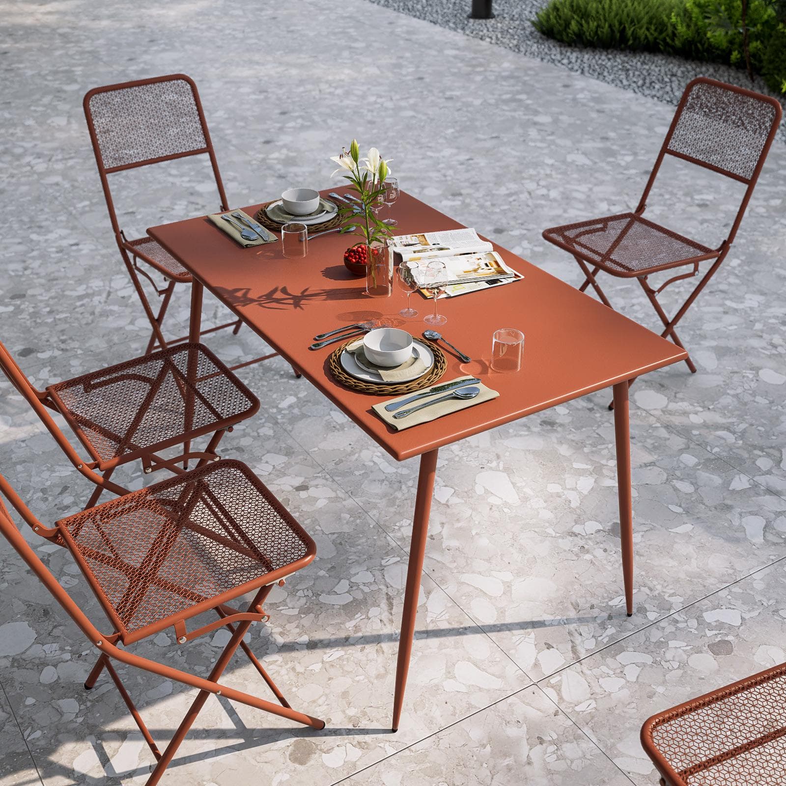 Tavolo da esterno 120x70 cm in acciaio terracotta - Faber