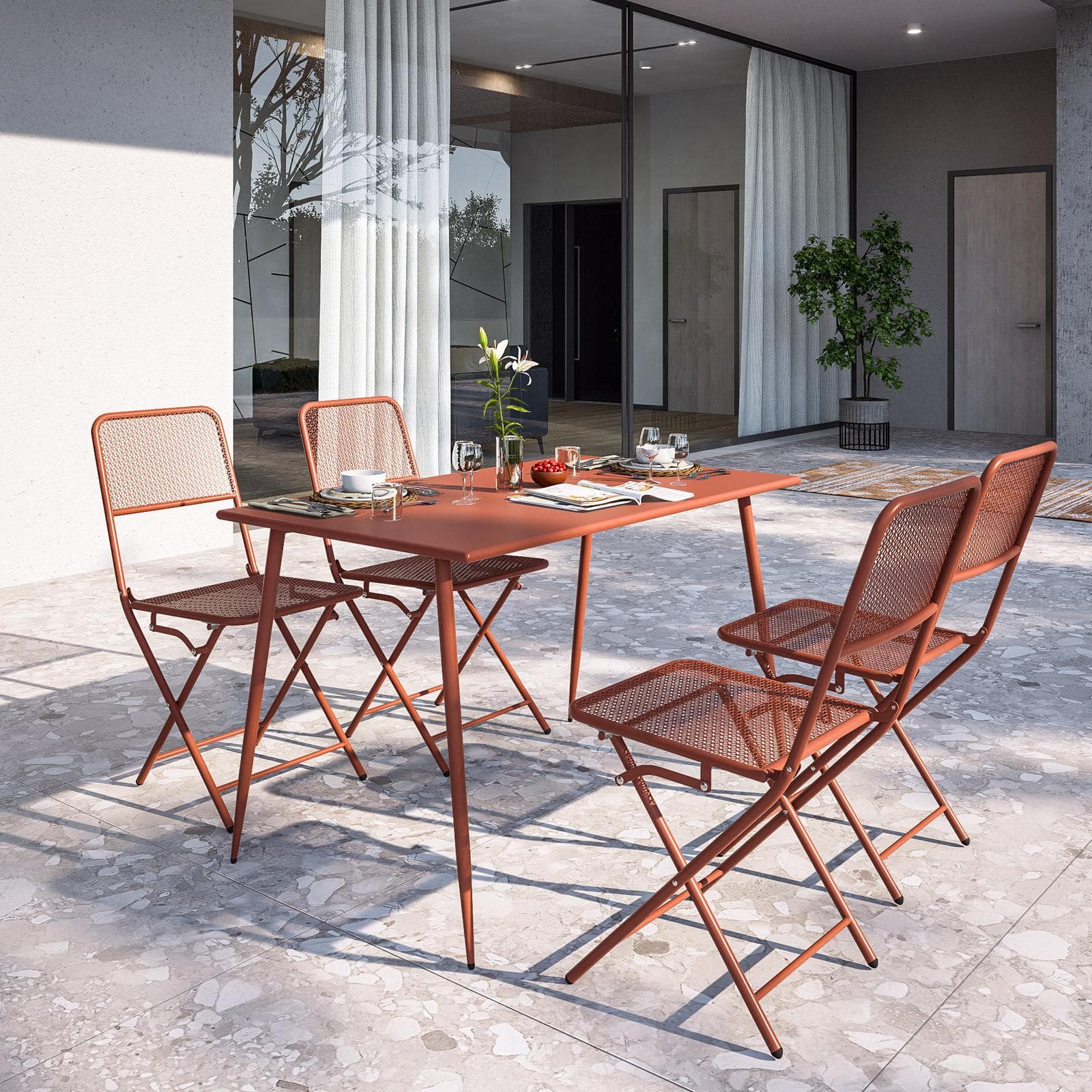 Tavolo da esterno 120x70 cm in acciaio terracotta - Faber