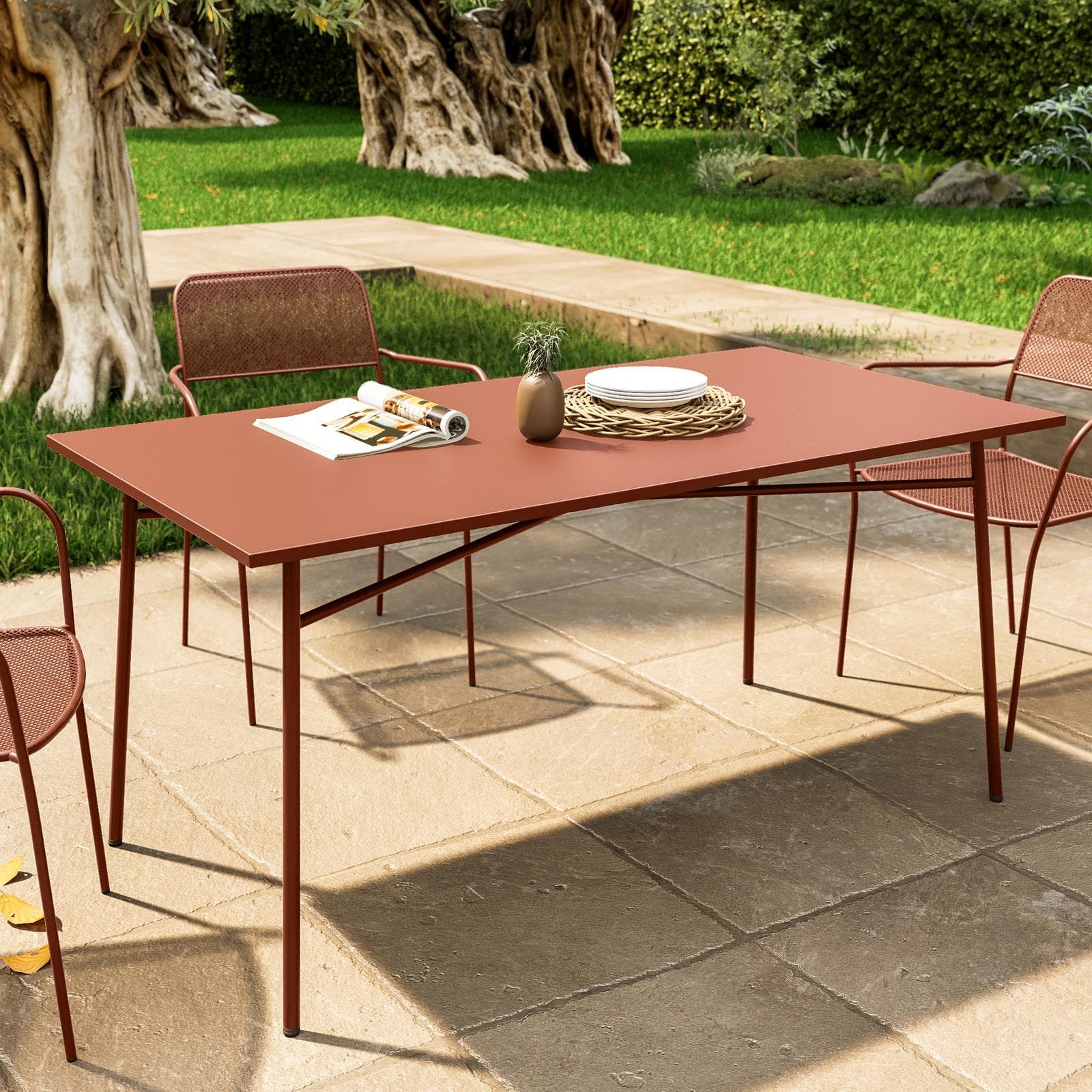 Tavolo da esterno 150x80 cm in acciaio terracotta - Faber