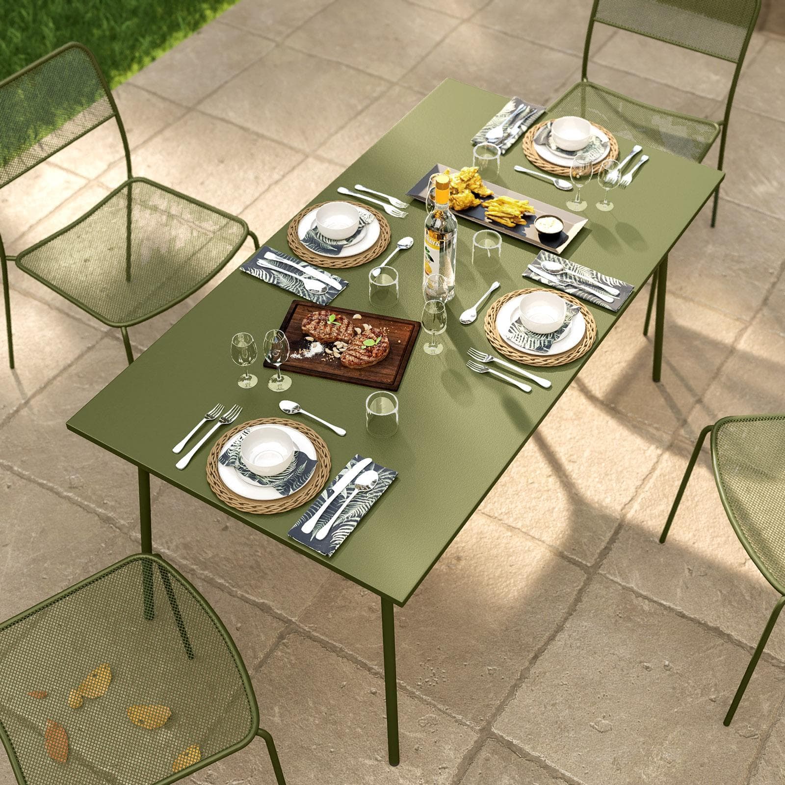 Tavolo da esterno 150x80 cm in acciaio verde oliva - Faber