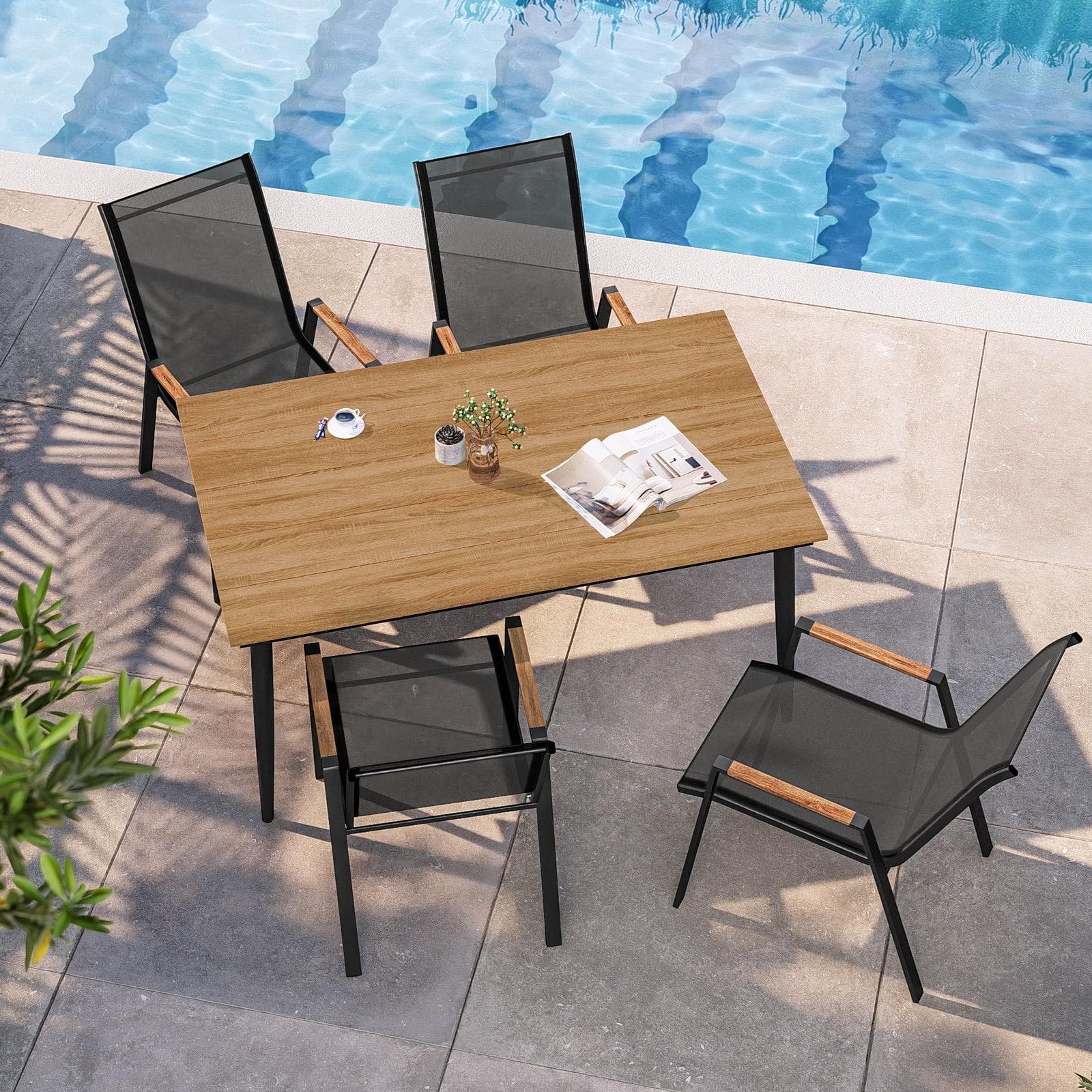 Tavolo da giardino 150x90 cm in acciaio antracite e top effetto legno - Zasyl