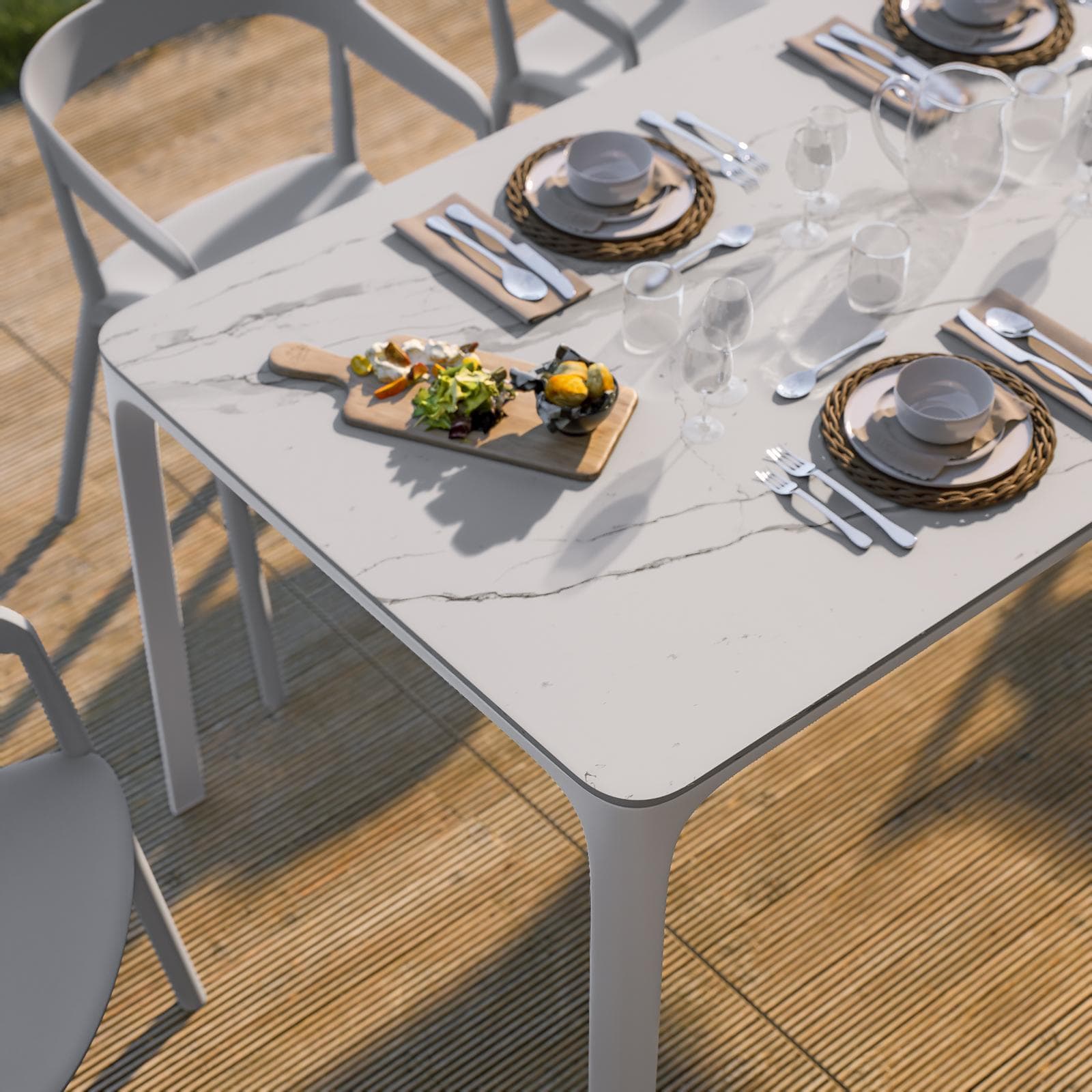 Tavolo da giardino 180x90 cm in alluminio bianco con top effetto marmo bianco - Meditheo