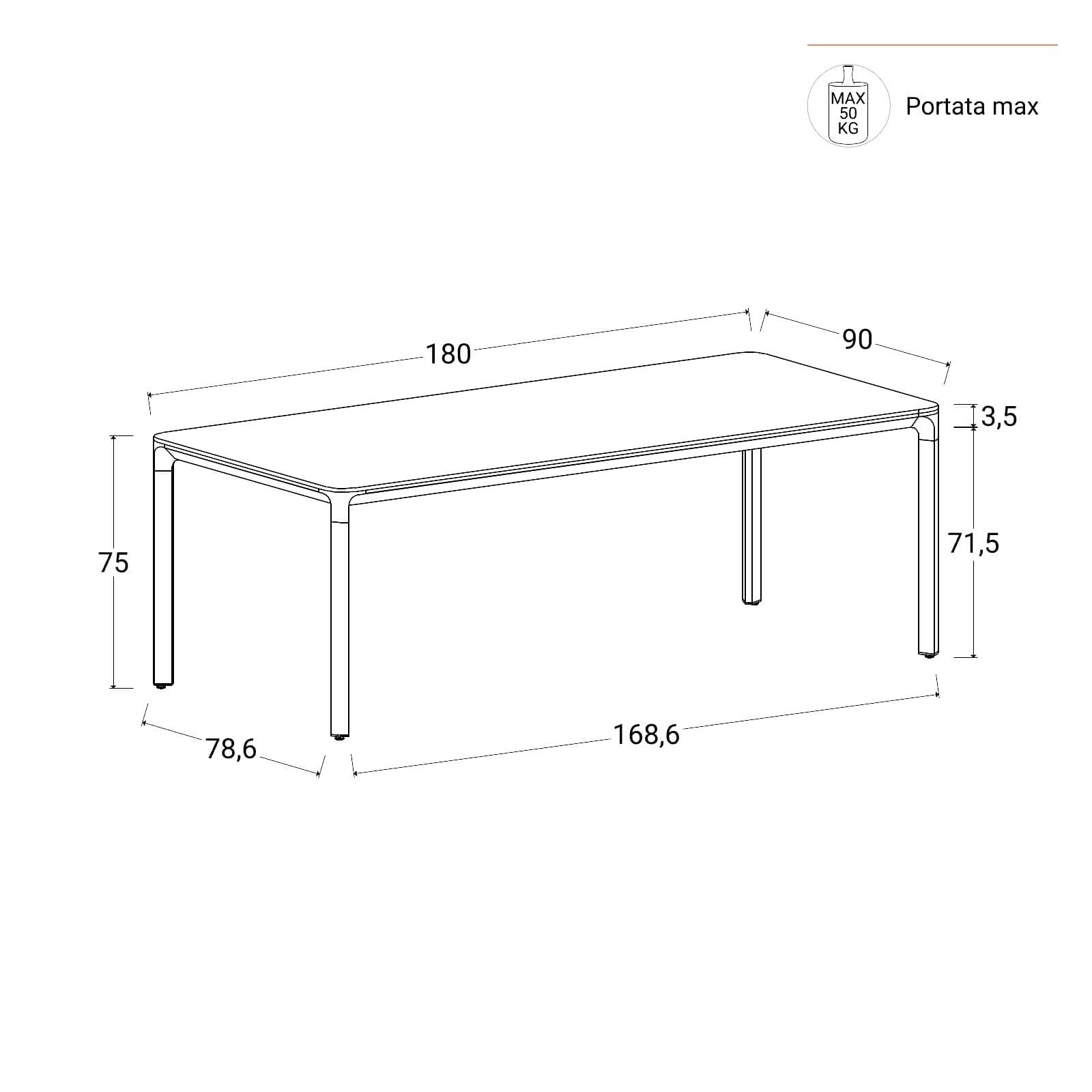 Tavolo da giardino 180x90 cm in alluminio bianco con top effetto marmo bianco - Meditheo