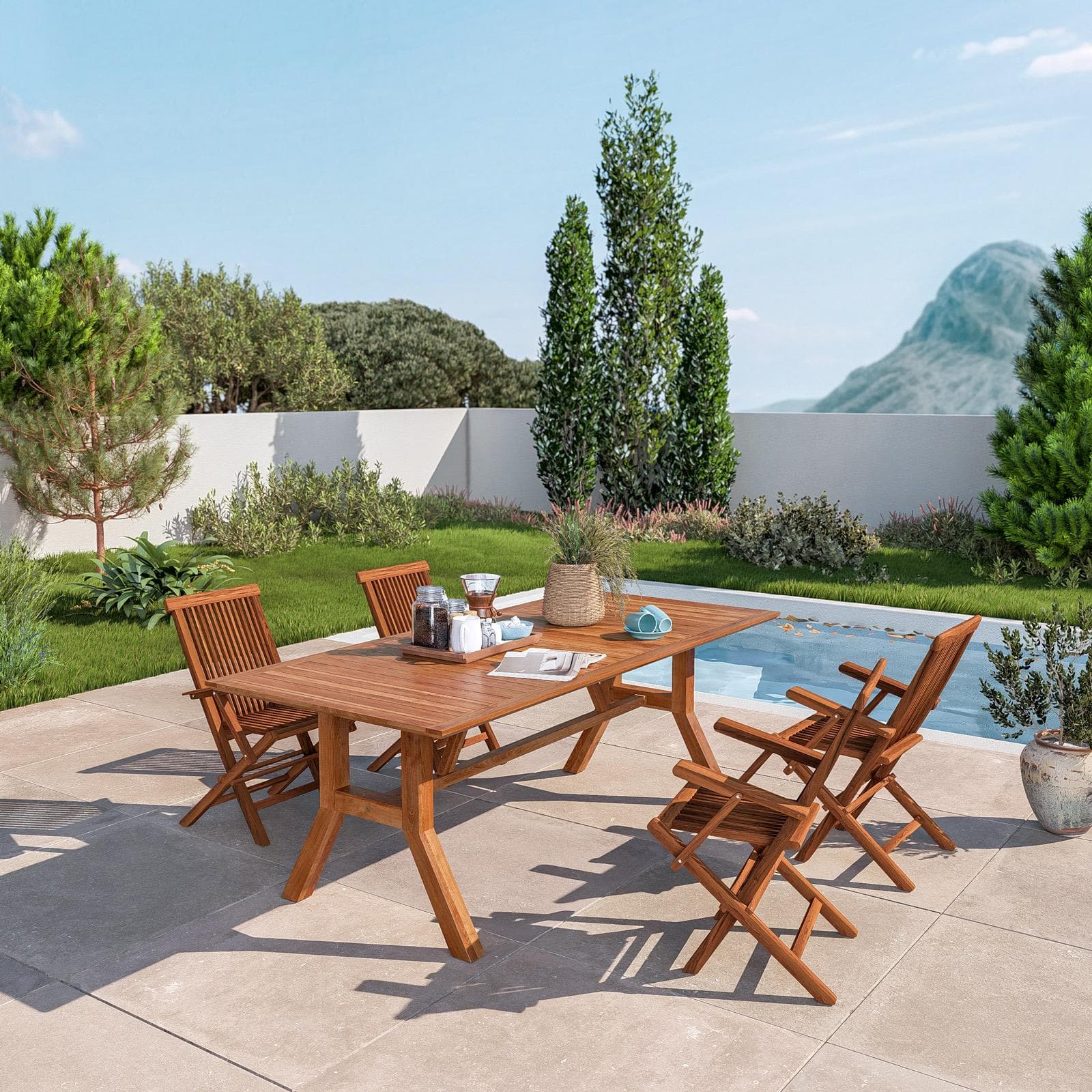 Tavolo da giardino 220x100 cm in legno teak - Emrys
