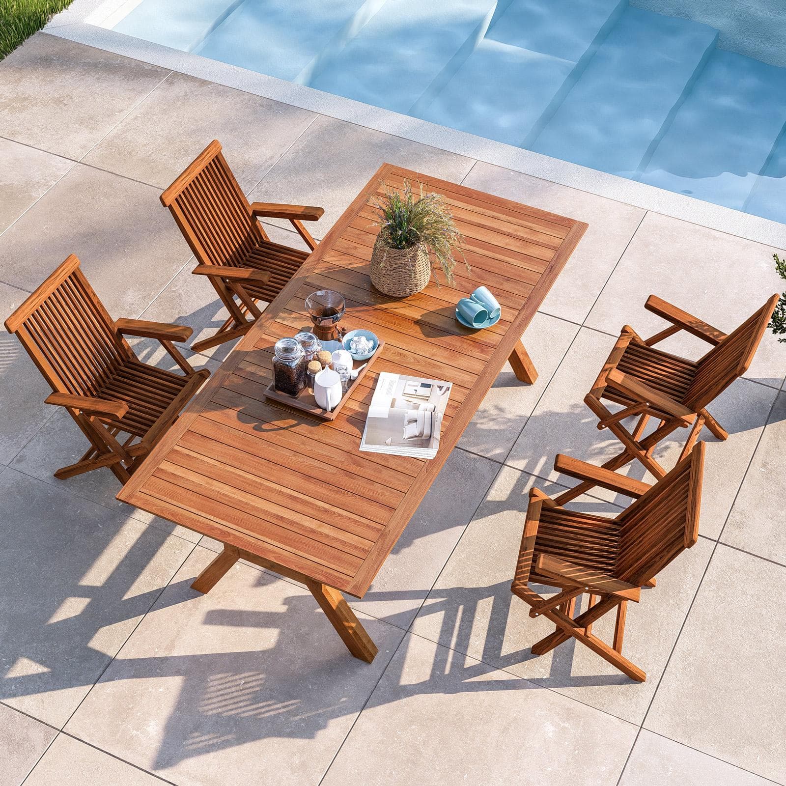 Tavolo da giardino 220x100 cm in legno teak - Emrys