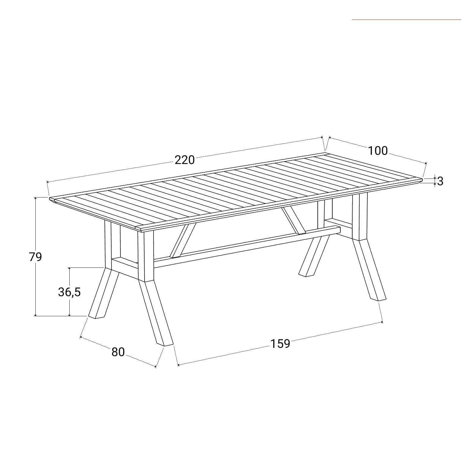 Tavolo da giardino 220x100 cm in legno teak - Emrys