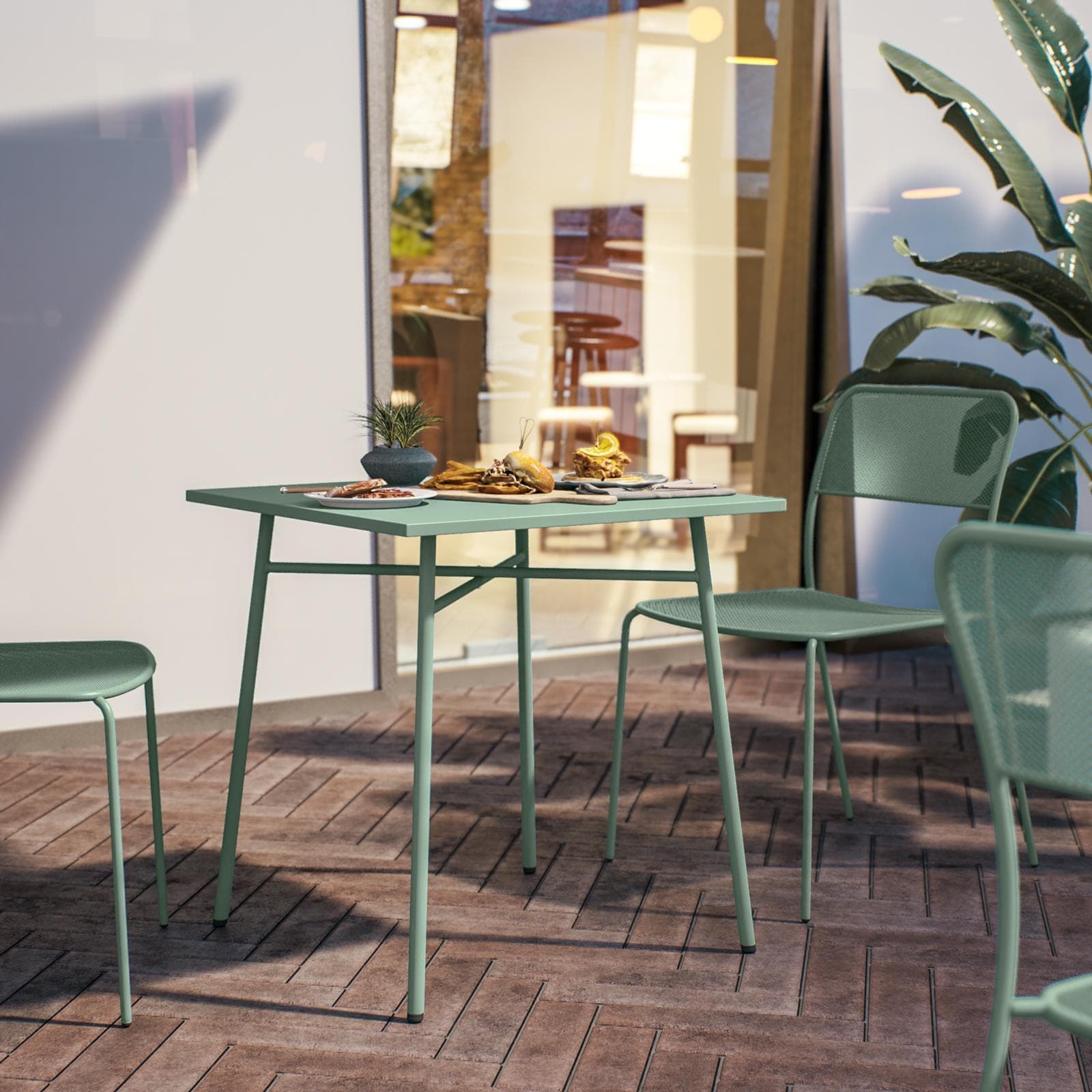 Tavolo da esterno 70x70 cm in acciaio verde marino - Faber