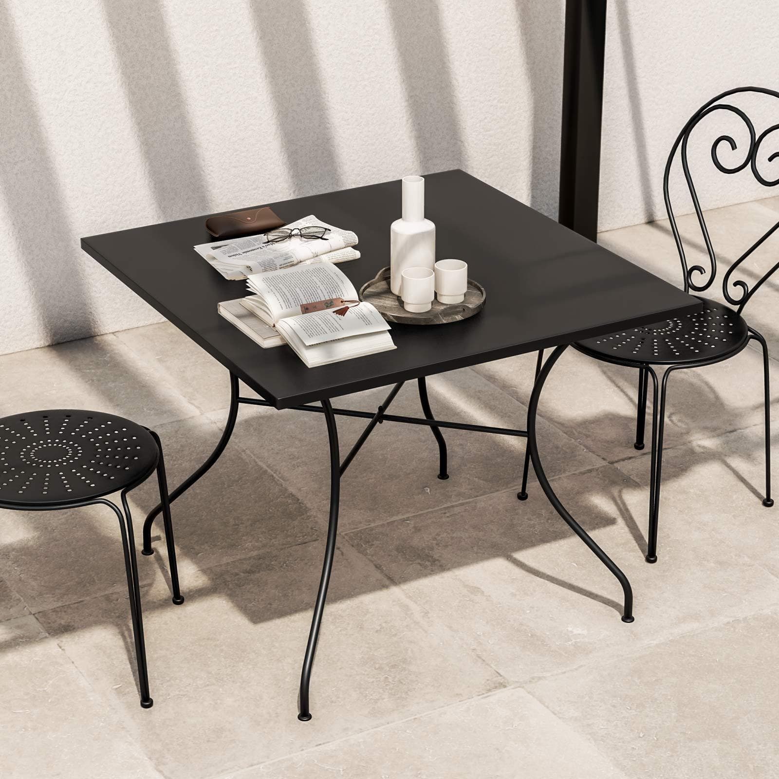 Tavolo da giardino 90x90 cm in metallo nero - Loren