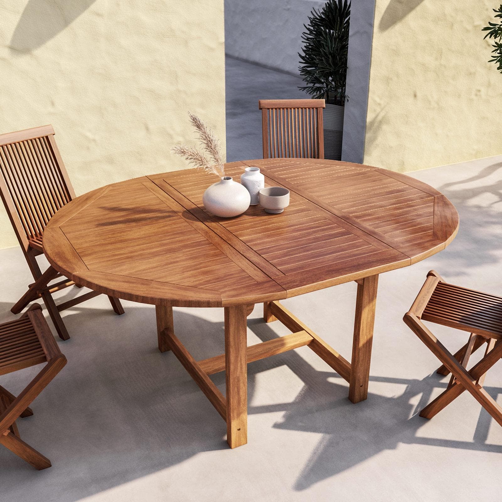 Tavolo rotondo da giardino allungabile 120/170x120 cm in legno teak - Louis