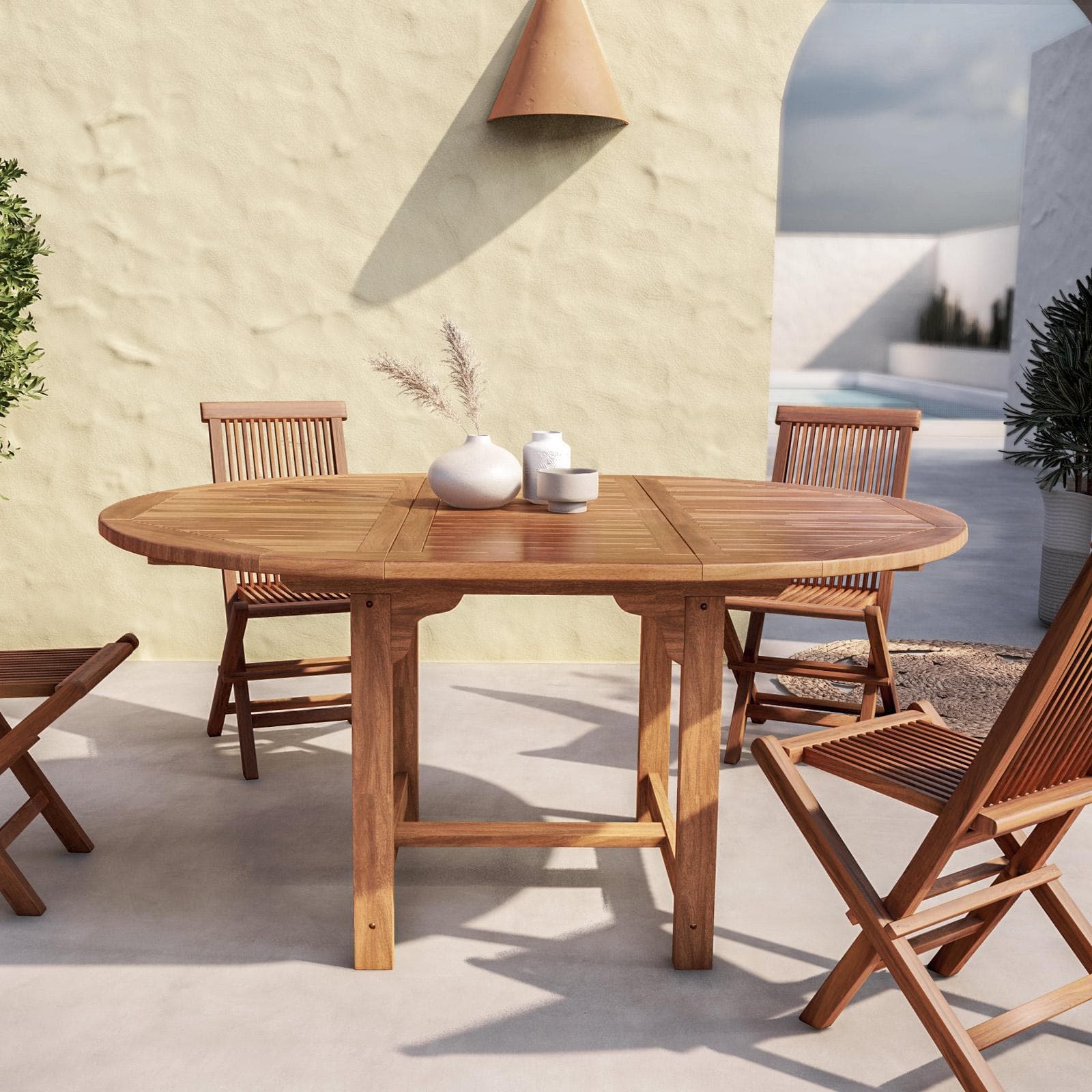 Tavolo rotondo da giardino allungabile 120/170x120 cm in legno teak - Louis