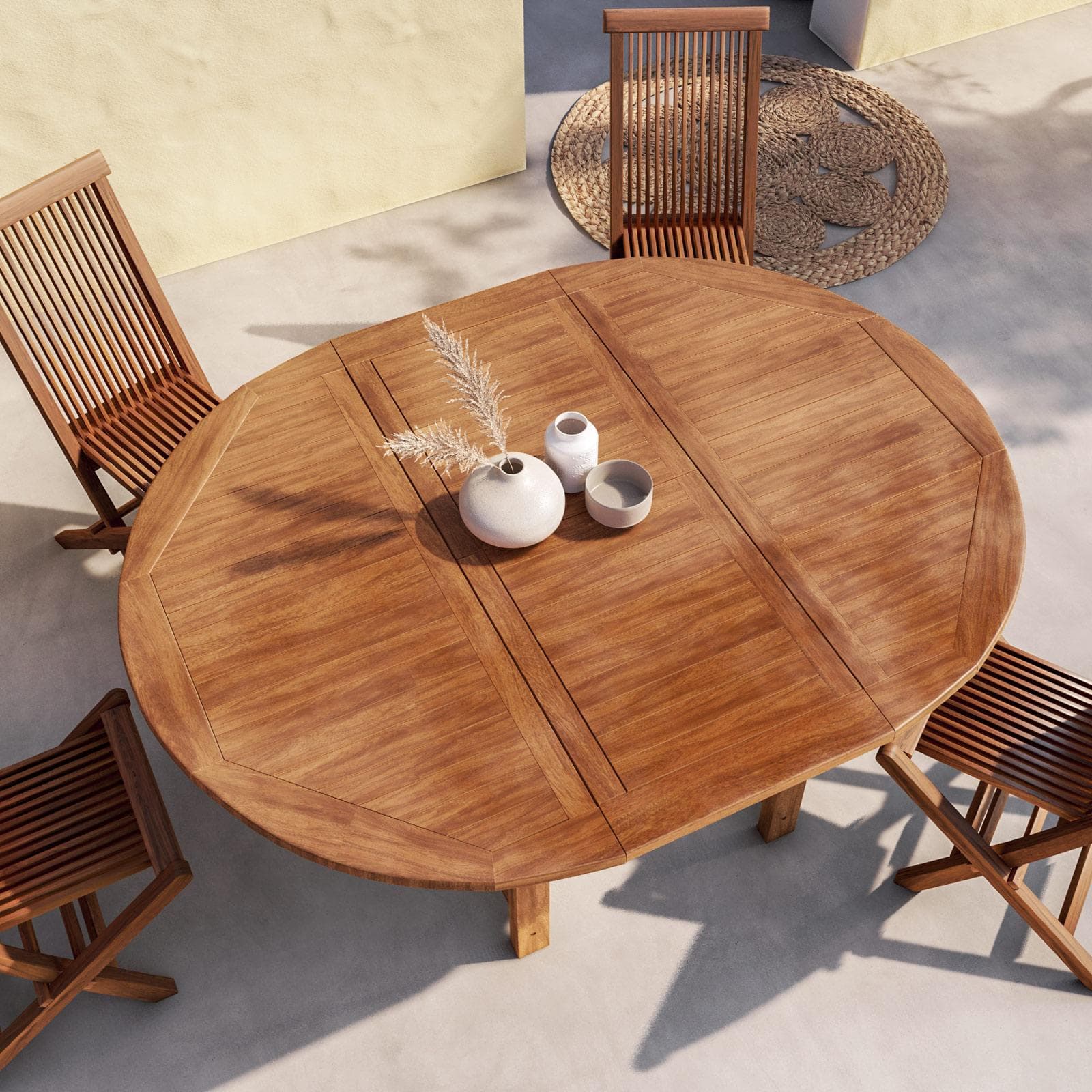 Tavolo rotondo da giardino allungabile 120/170x120 cm in legno teak - Louis