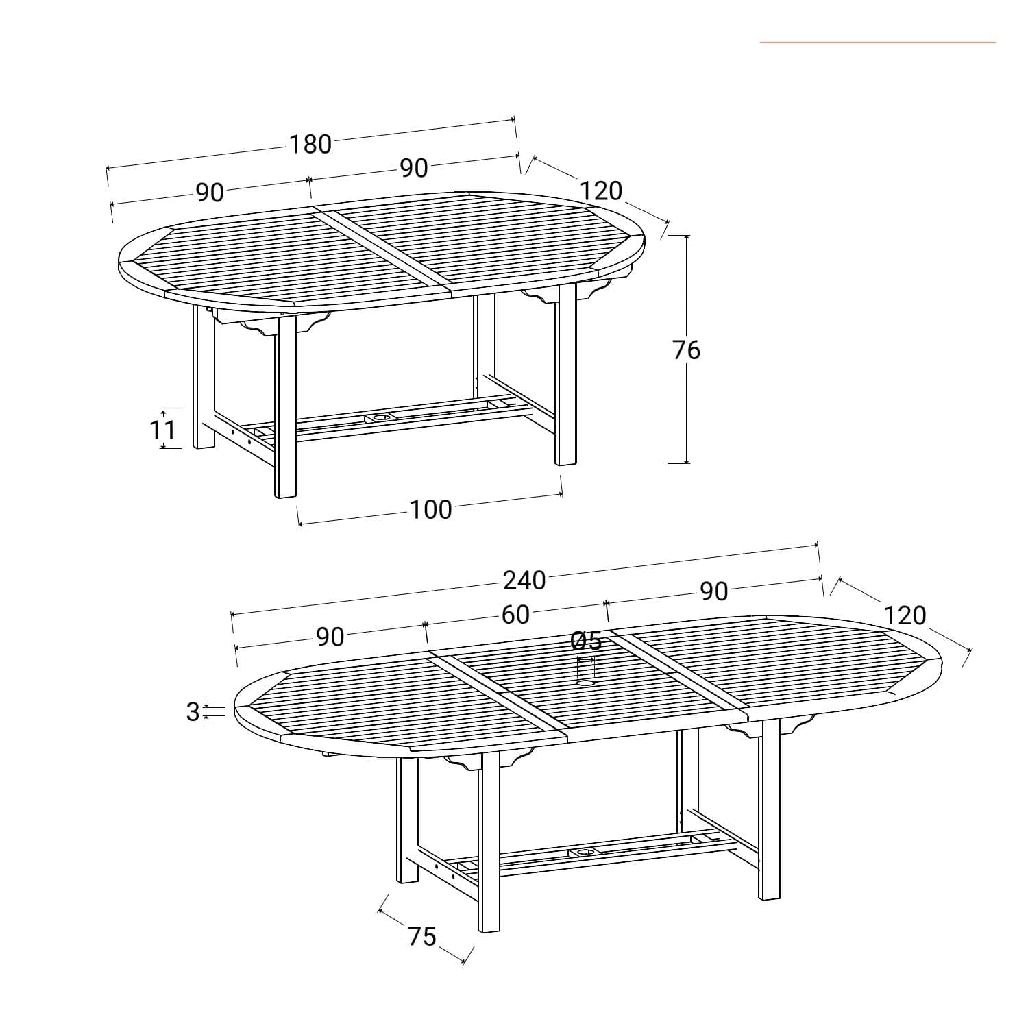 Tavolo da pranzo allungabile 180/240x120 cm in legno teak - Louis