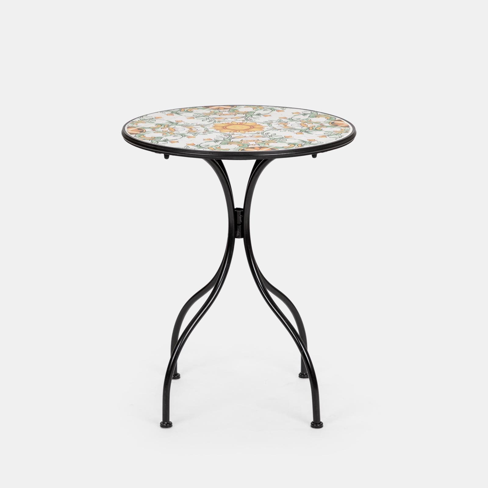 Tavolo da giardino rotondo 60 cm con decorazione mosaico a fiori arancio - Otranto