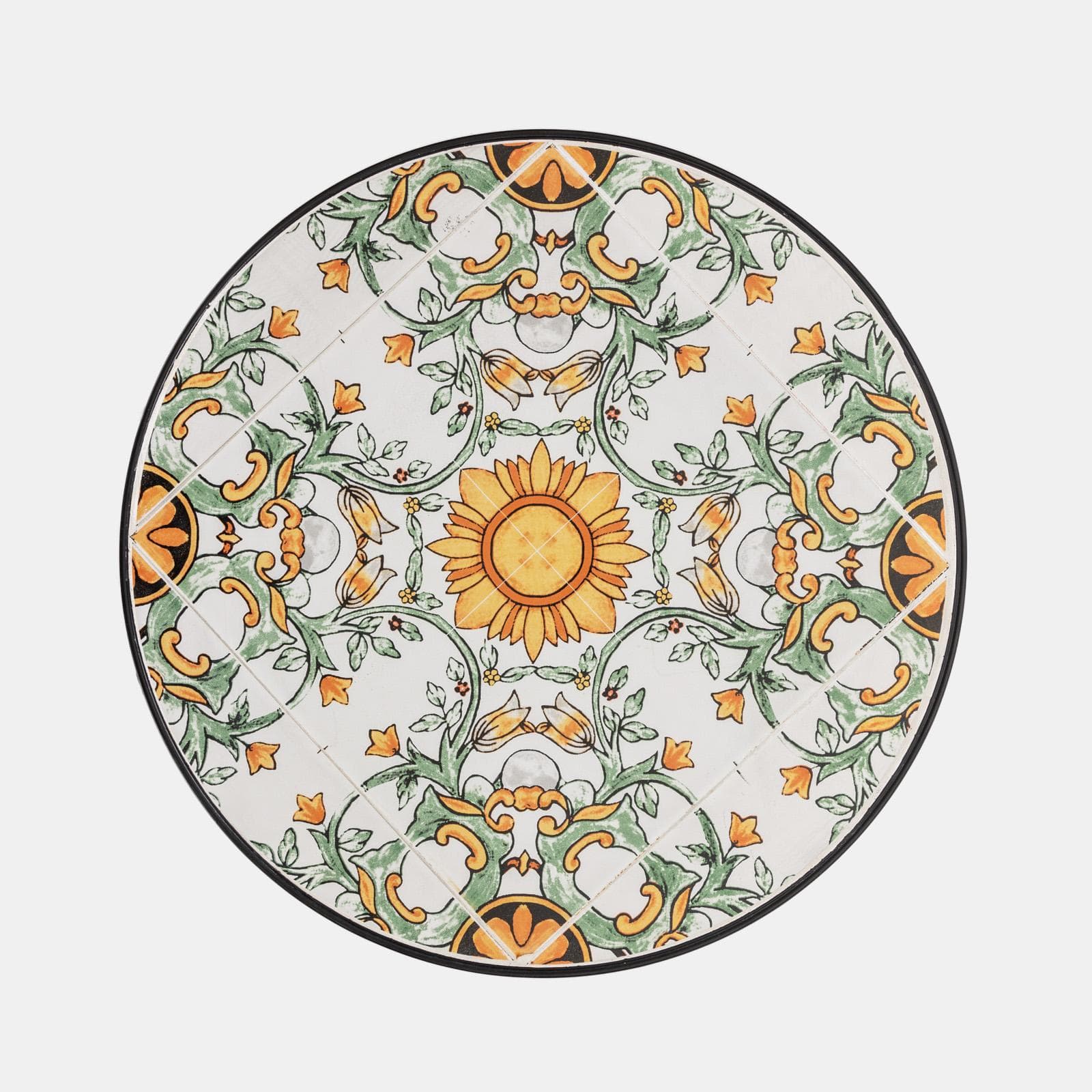 Tavolo da giardino rotondo 60 cm con decorazione mosaico a fiori arancio - Otranto