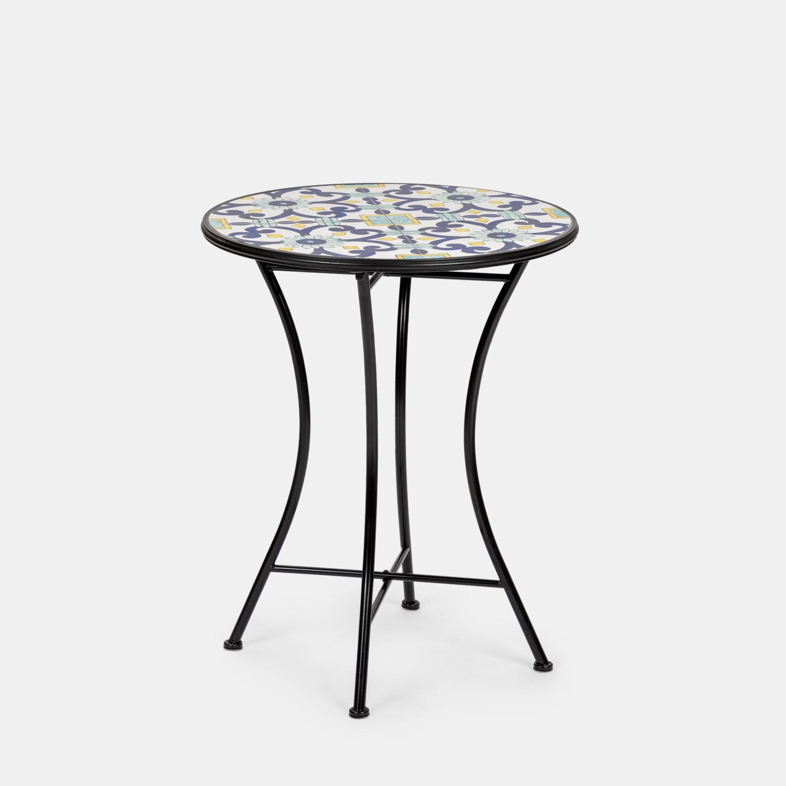 Tavolo da giardino rotondo 60 cm con decorazione mosaico a fiori blu - Otranto
