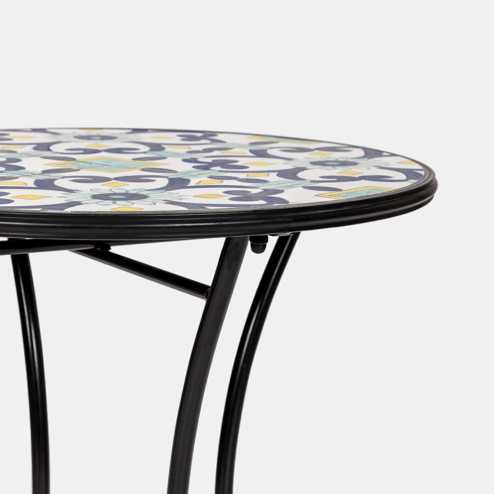 Tavolo da giardino rotondo 60 cm con decorazione mosaico a fiori blu - Otranto