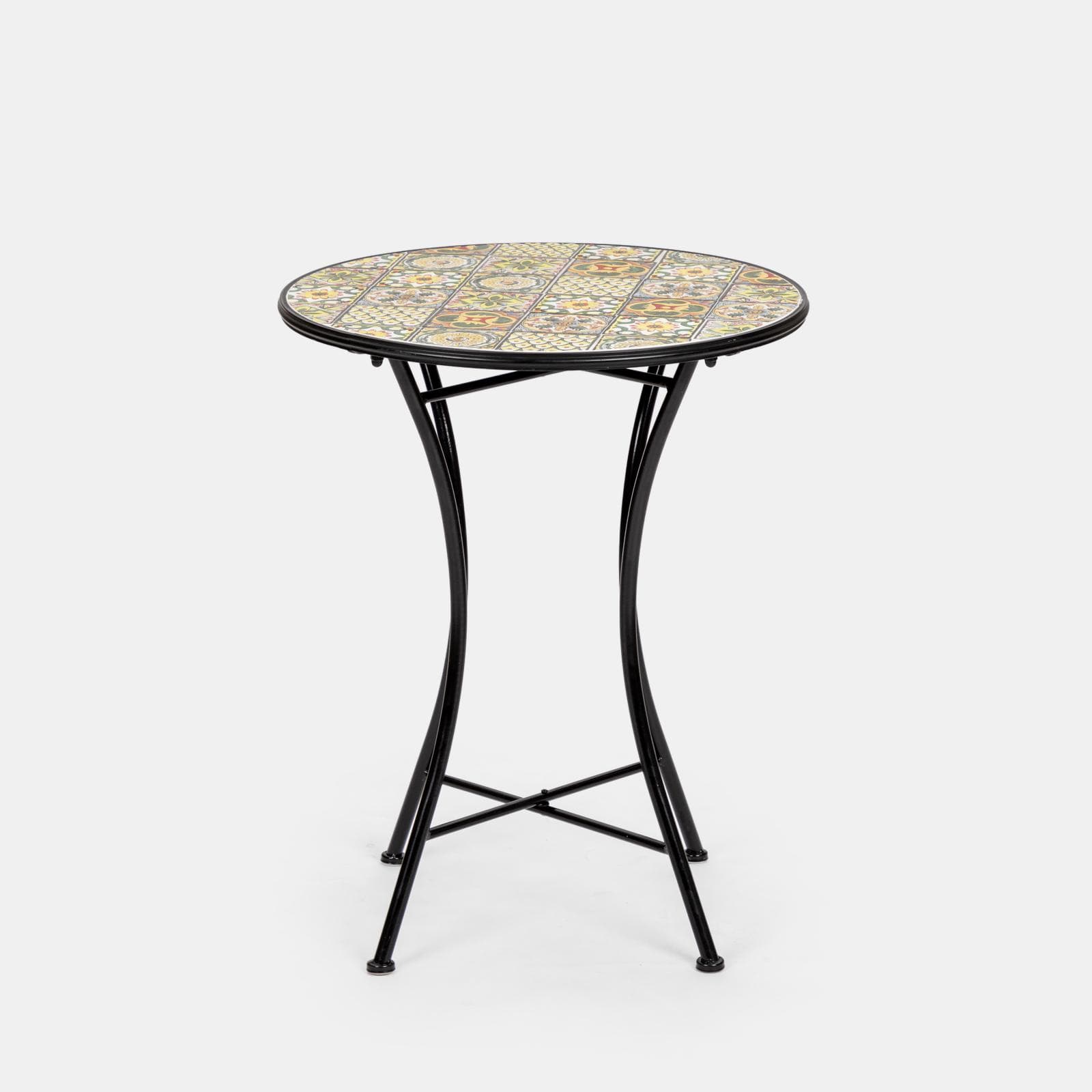 Tavolo da giardino rotondo 60 cm con decorazione mosaico a fiori toni del verde - Otranto