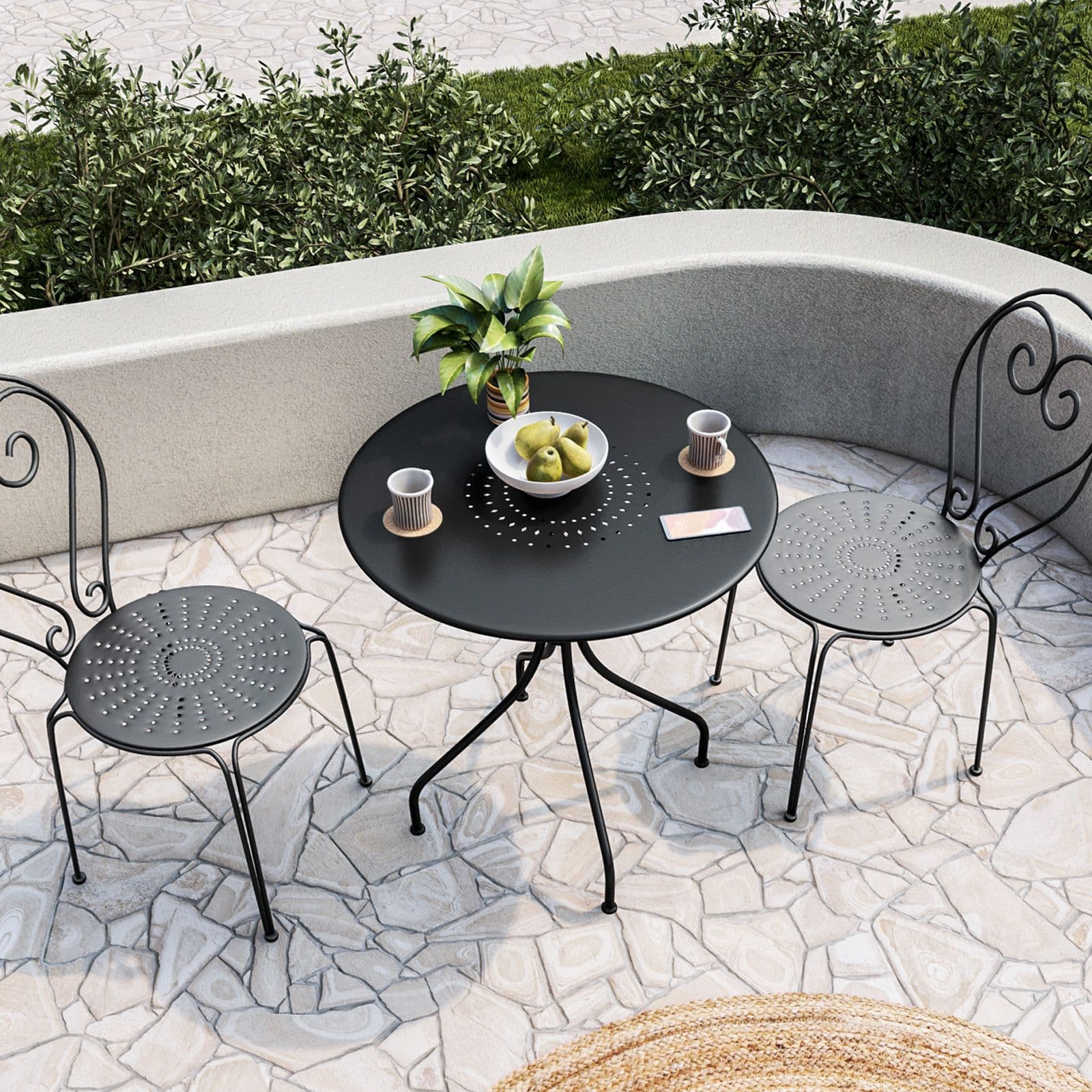 Tavolo da giardino rotondo 70 cm in metallo nero - Loren