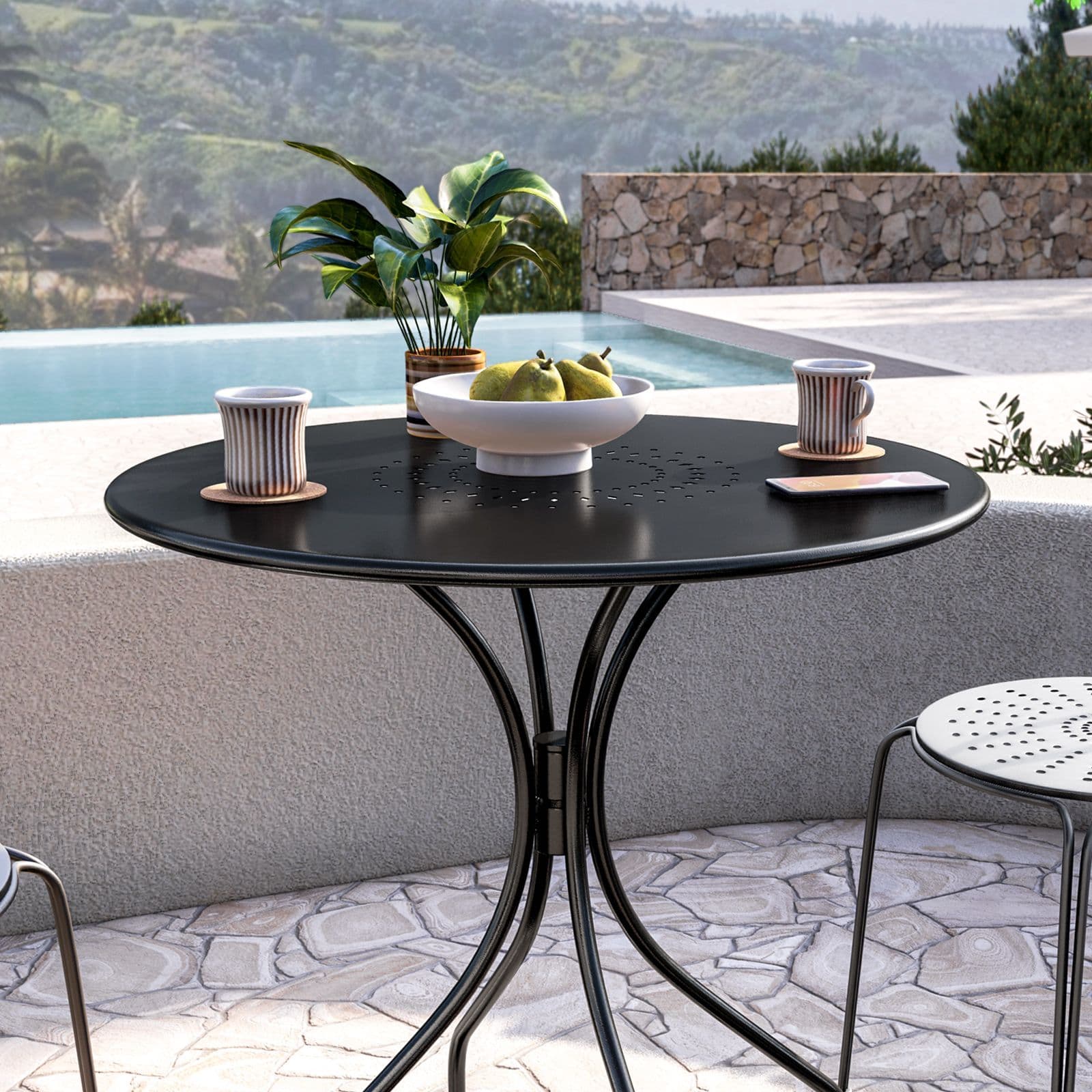 Tavolo da giardino rotondo 70 cm in metallo nero - Loren