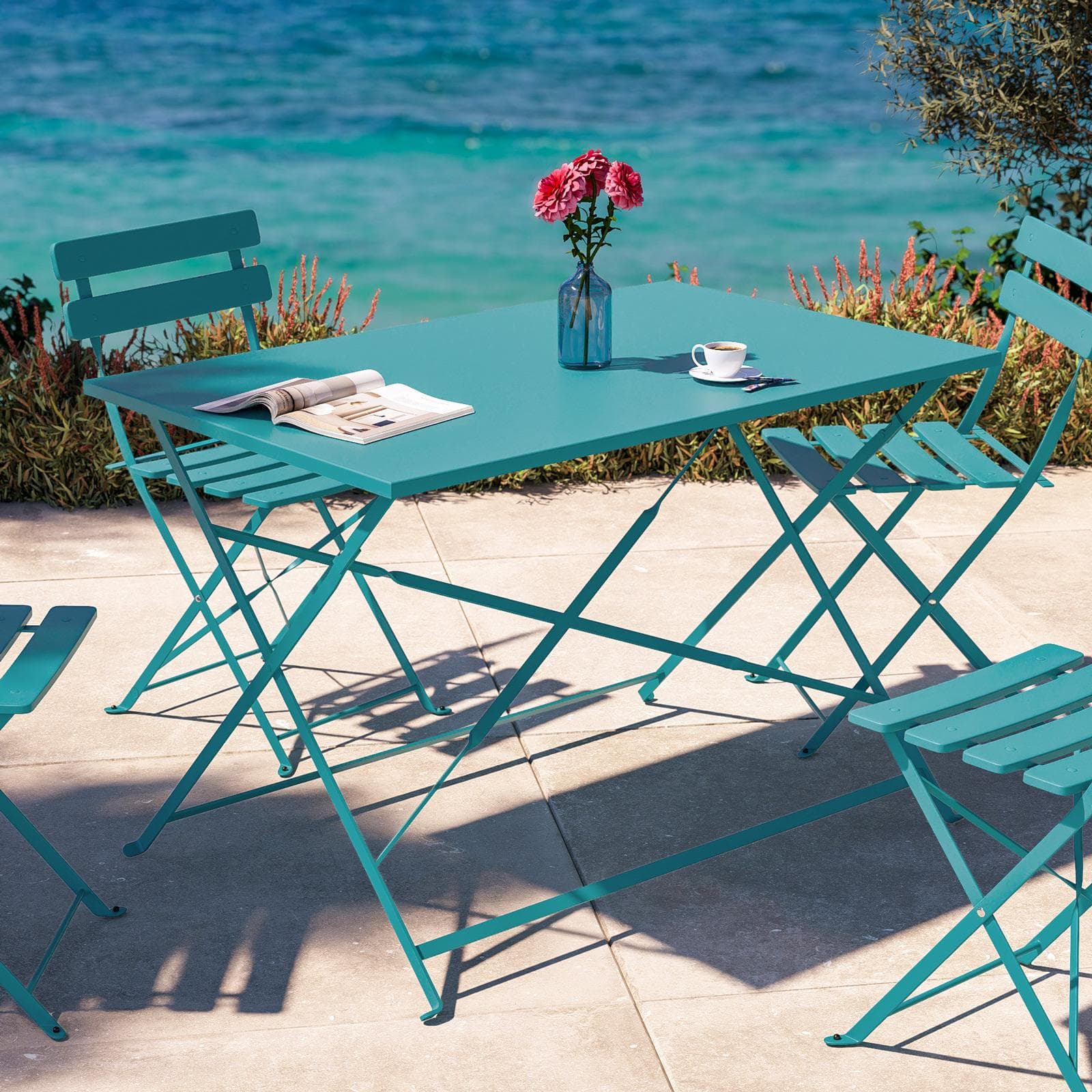 Tavolo da giardino pieghevole 110x70 cm in metallo blu pavone - Atelier