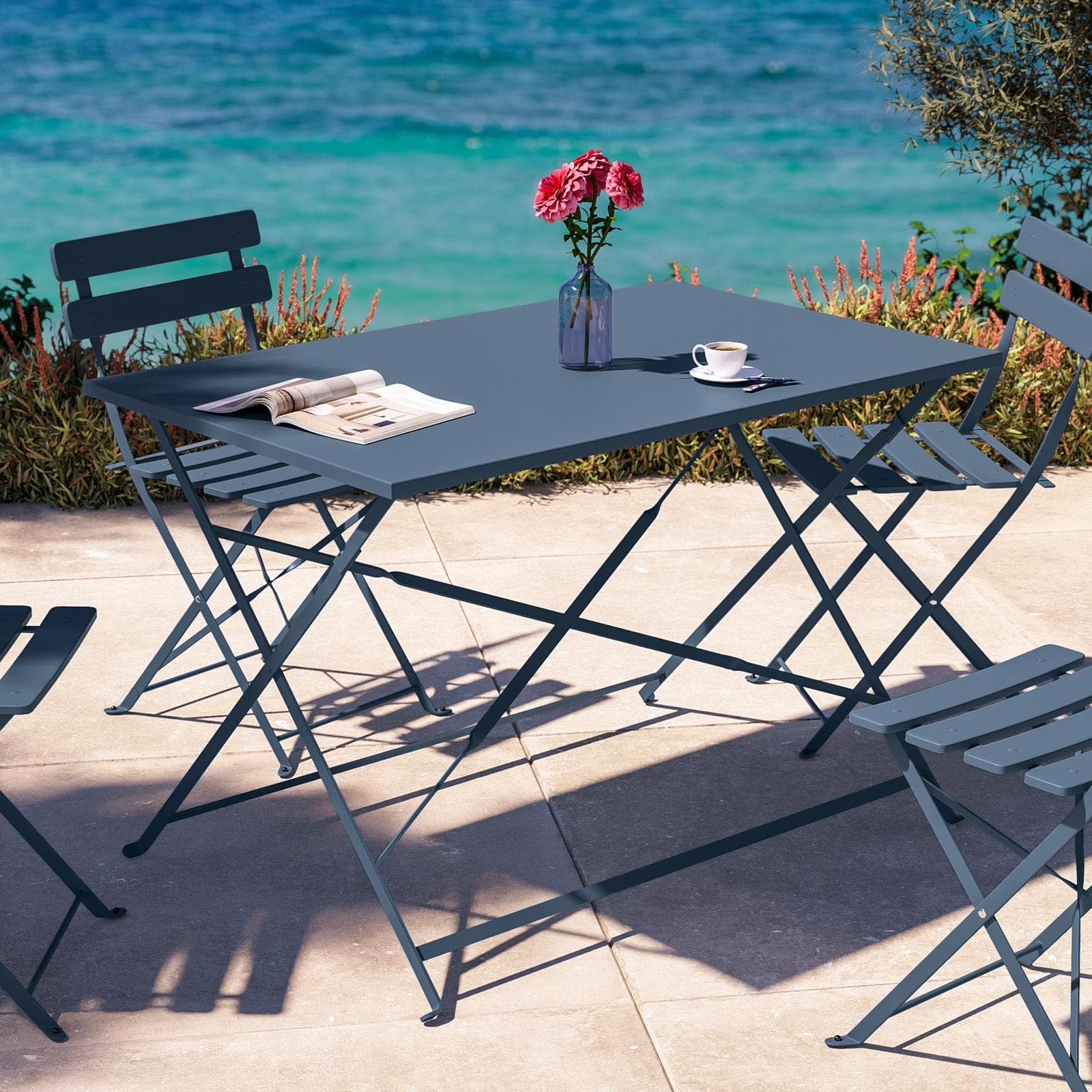Tavolo da giardino pieghevole 110x70 cm in metallo blu ardesia - Atelier