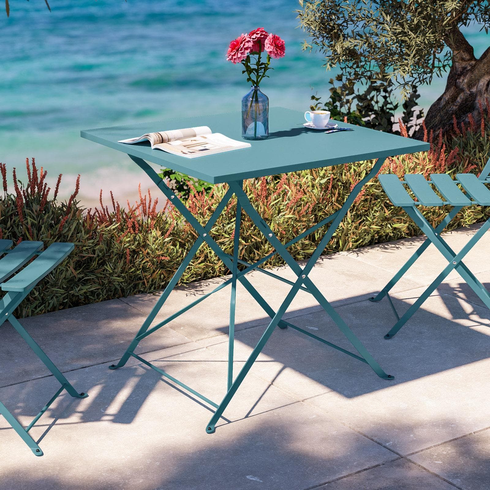 Tavolo da giardino pieghevole 70x70 cm in metallo blu pavone - Atelier