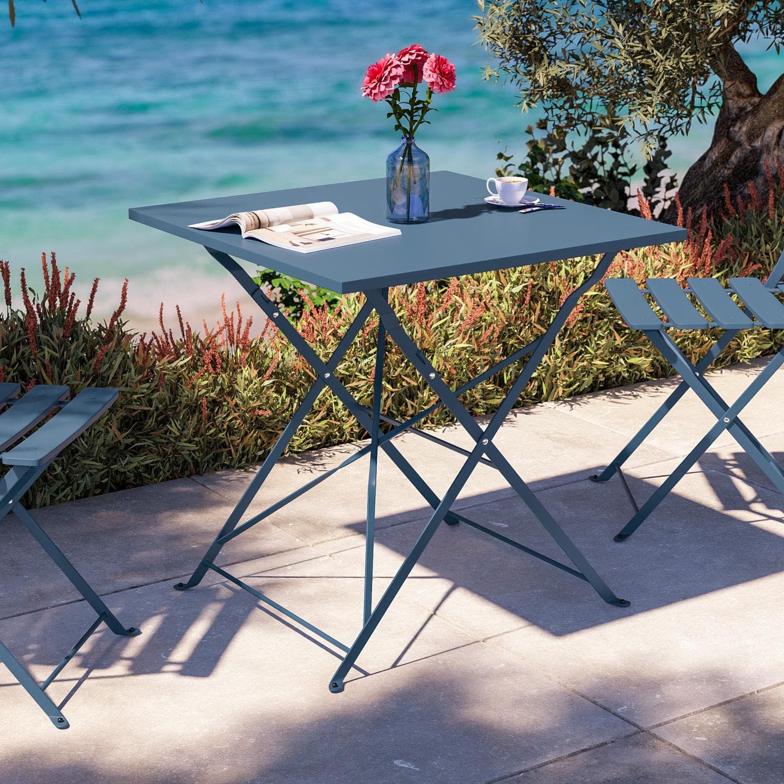 Tavolo da giardino pieghevole 70x70 cm in metallo blu ardesia - Atelier