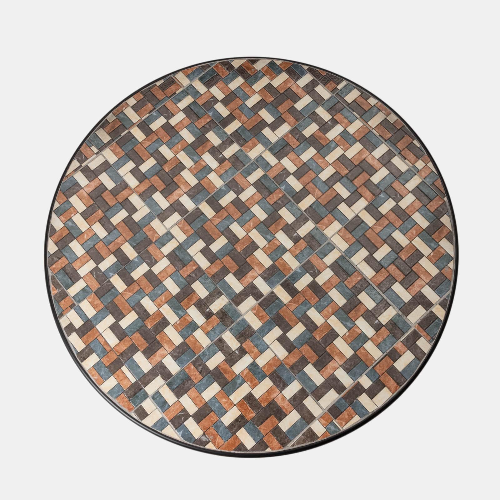 Tavolo da giardino rotondo 110 cm in metallo nero con mosaico patchwork in ceramica - Otranto