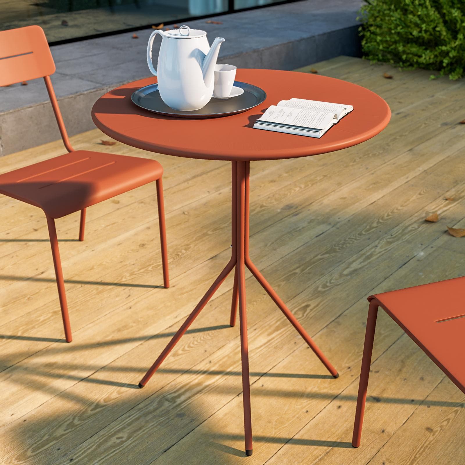 Tavolo da giardino rotondo 60 cm in acciaio terracotta - Spezia