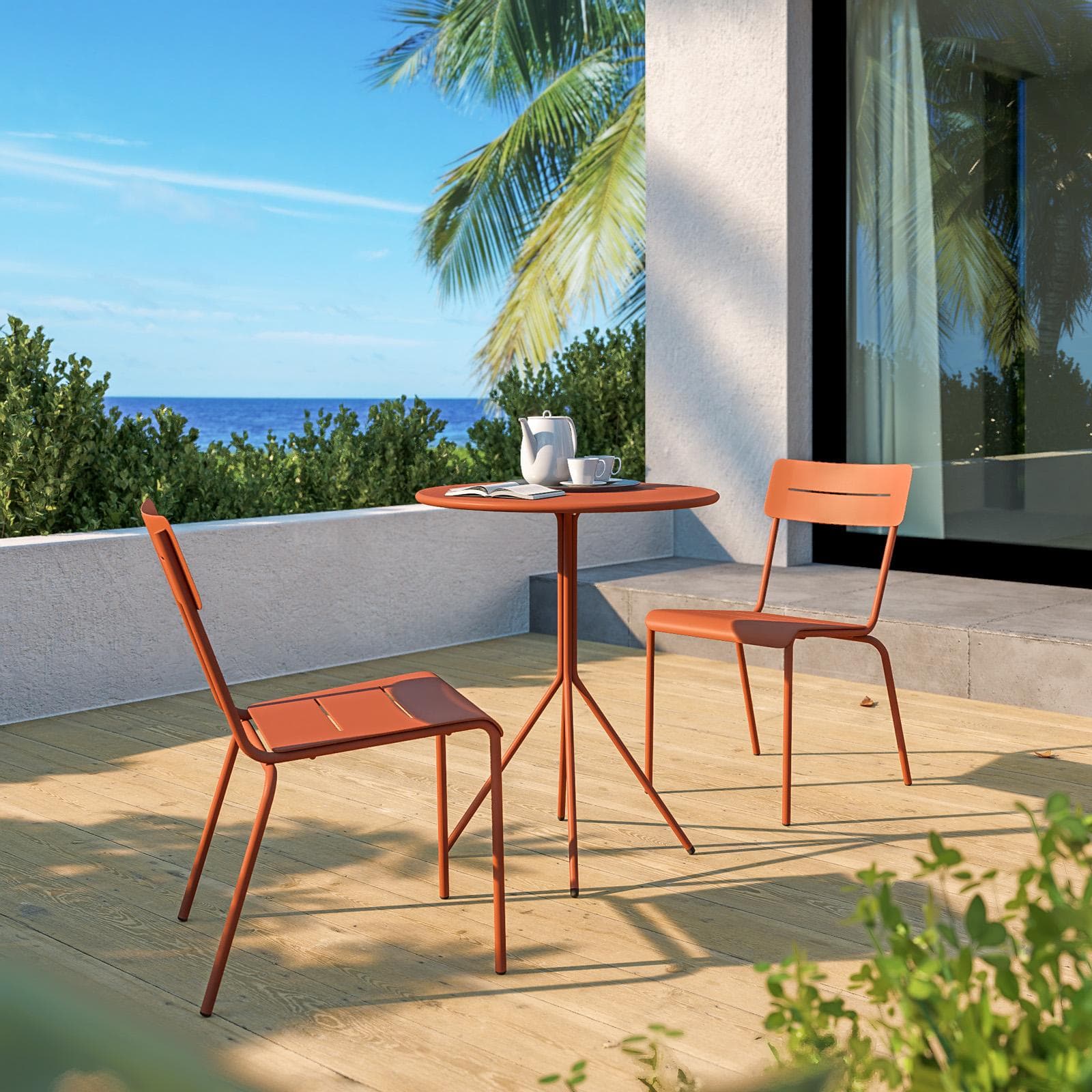 Tavolo da giardino rotondo 60 cm in acciaio terracotta - Spezia