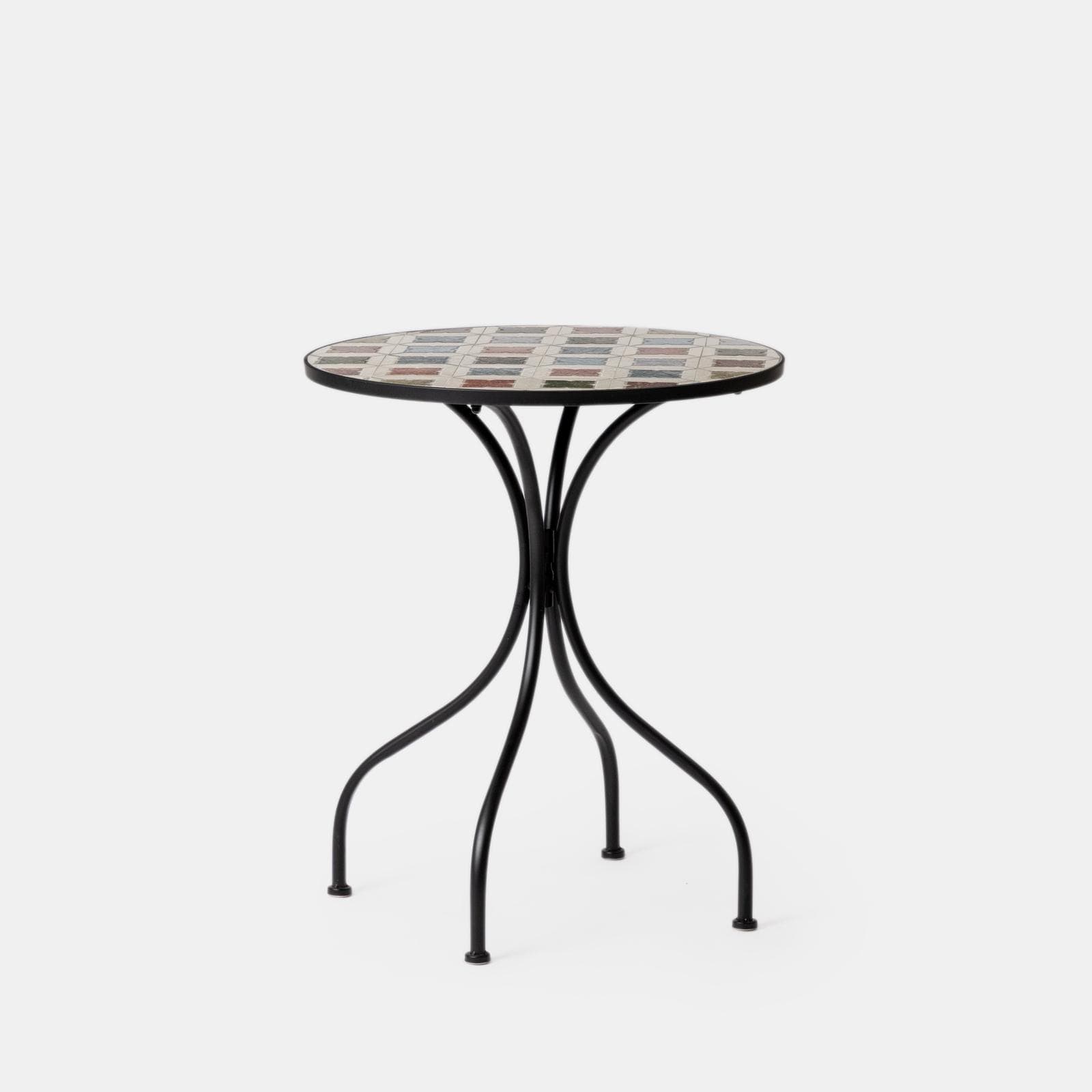 Tavolo da giardino rotondo 60 cm in metallo nero con mosaico geometrico in ceramica - Otranto