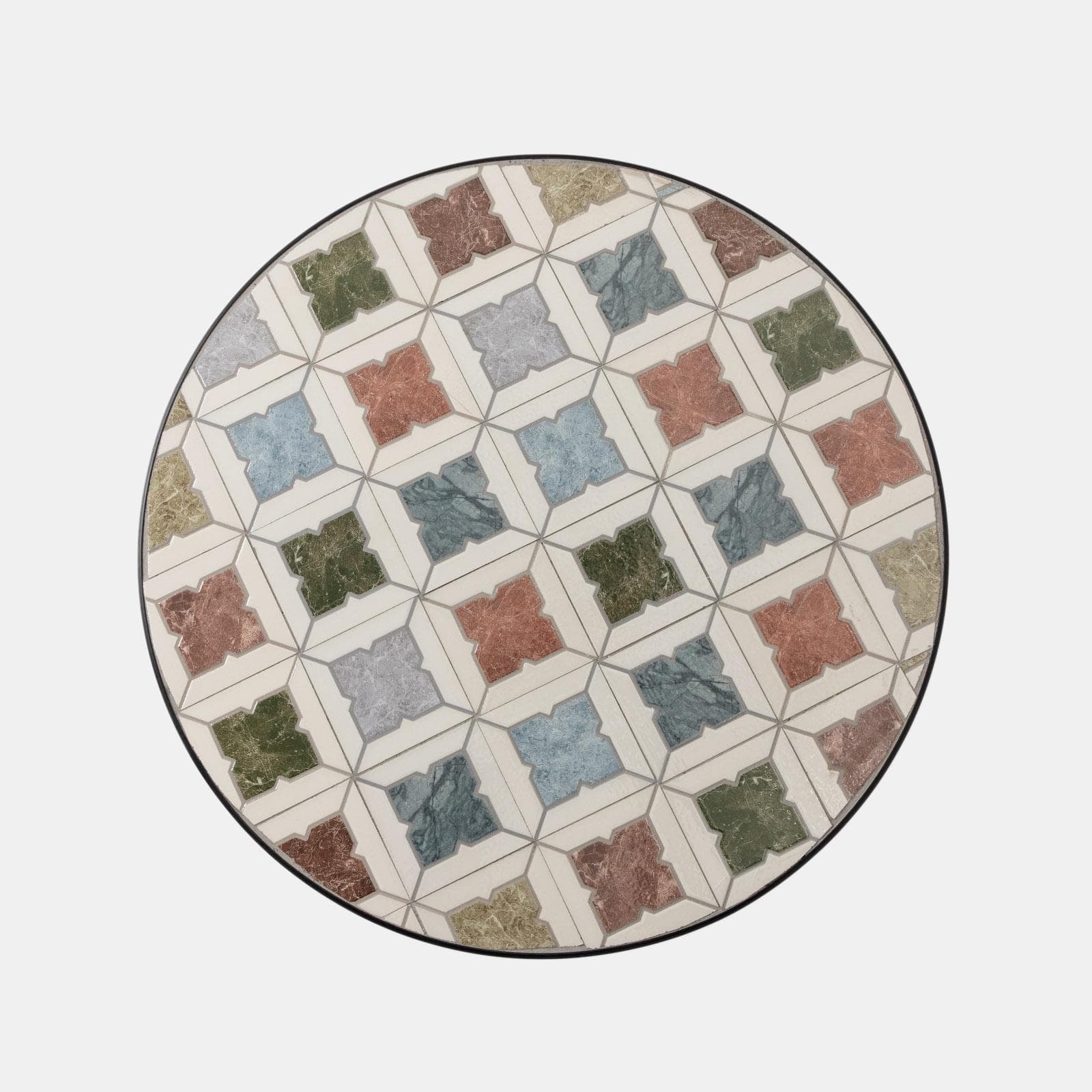 Tavolo da giardino rotondo 60 cm in metallo nero con mosaico geometrico in ceramica - Otranto