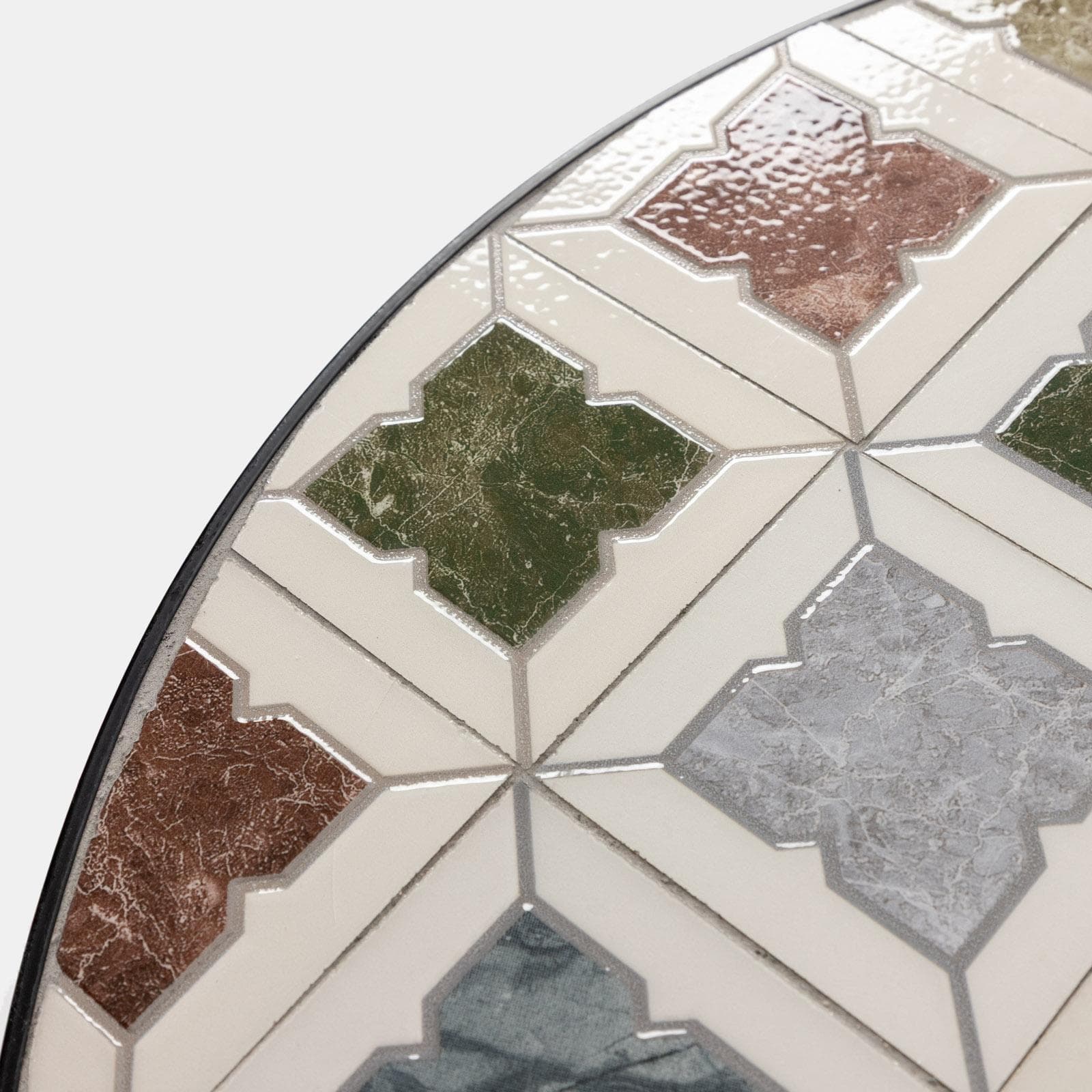 Tavolo da giardino rotondo 60 cm in metallo nero con mosaico geometrico in ceramica - Otranto