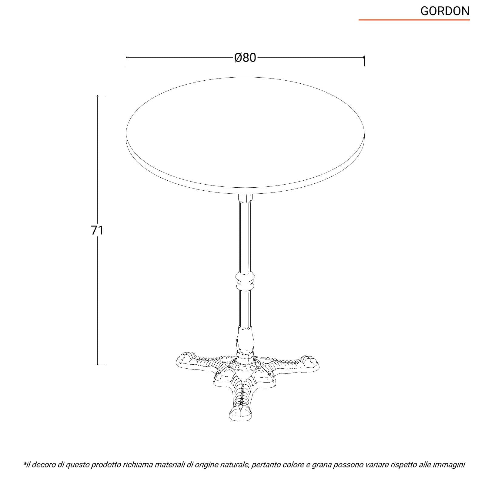 Tavolo da giardino rotondo 80 cm con top in marmo bianco e struttura nera - Gordon