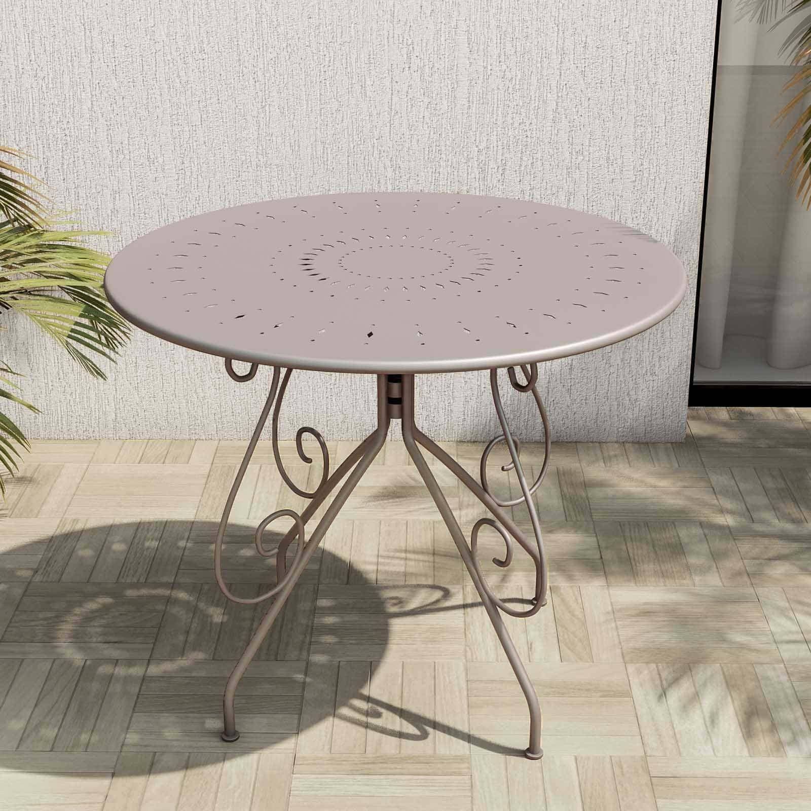 Tavolo da giardino rotondo 90 cm in metallo tortora - Loren