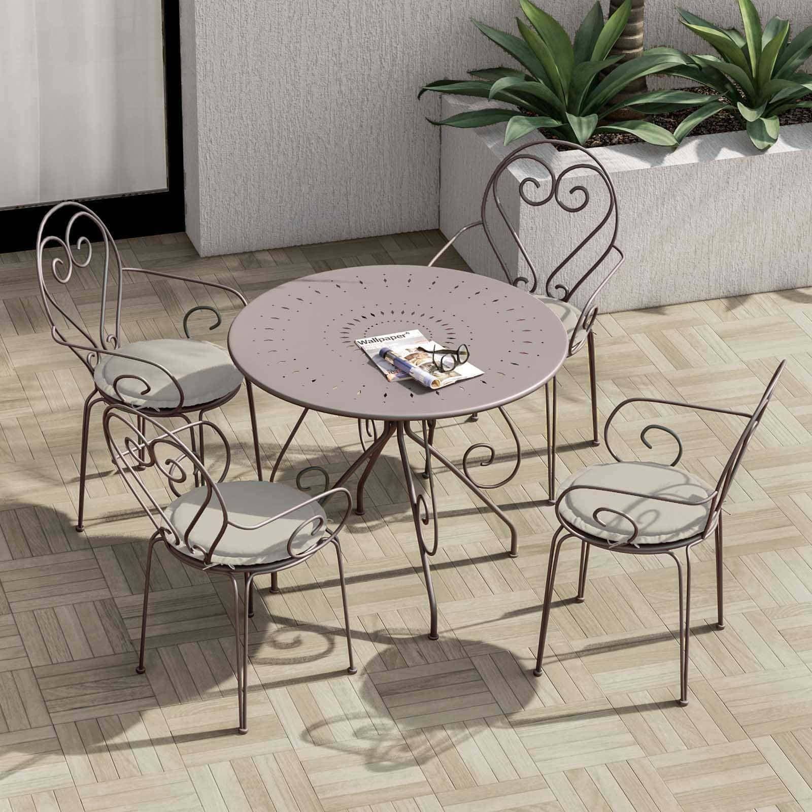 Tavolo da giardino rotondo 90 cm in metallo tortora - Loren