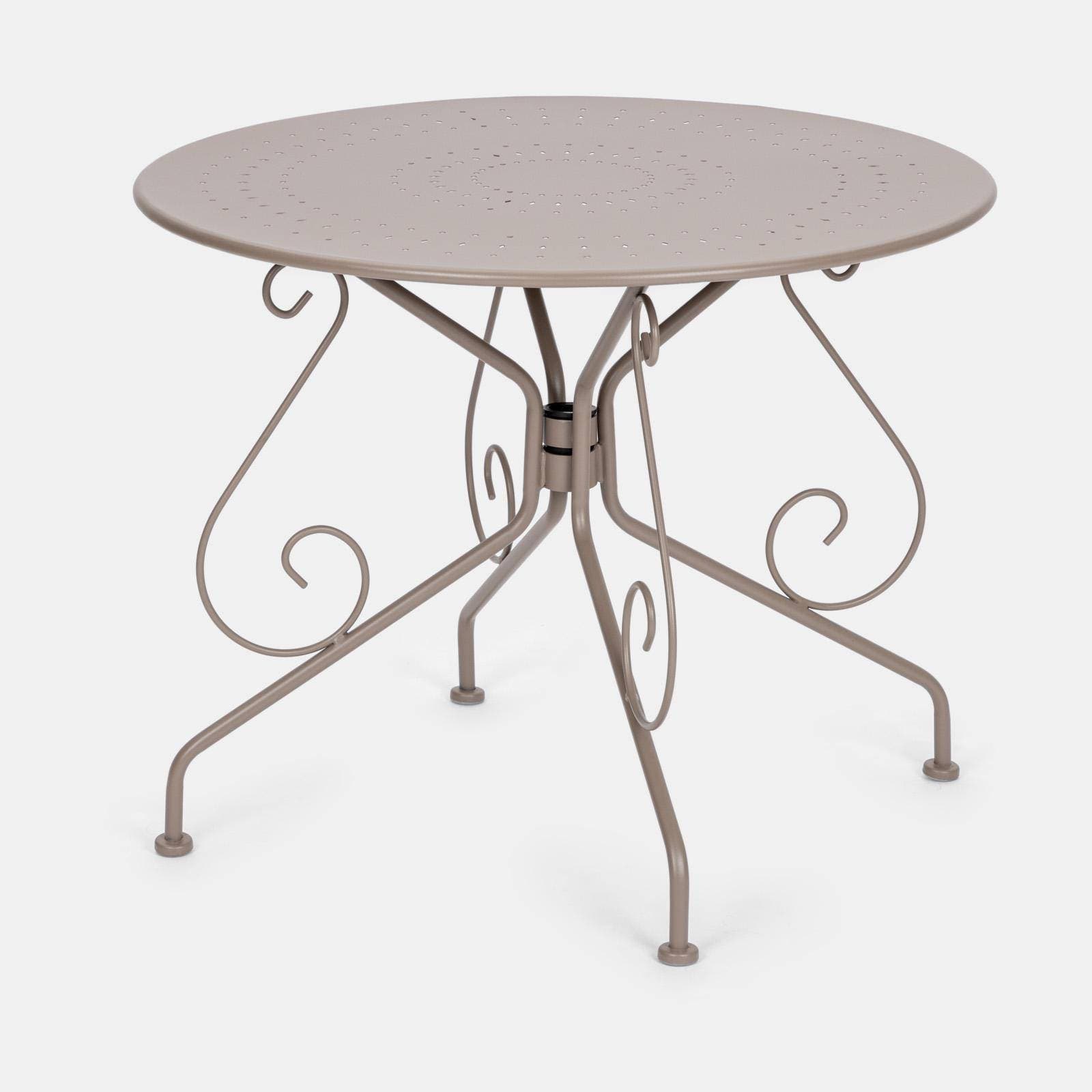 Tavolo da giardino rotondo 90 cm in metallo tortora - Loren