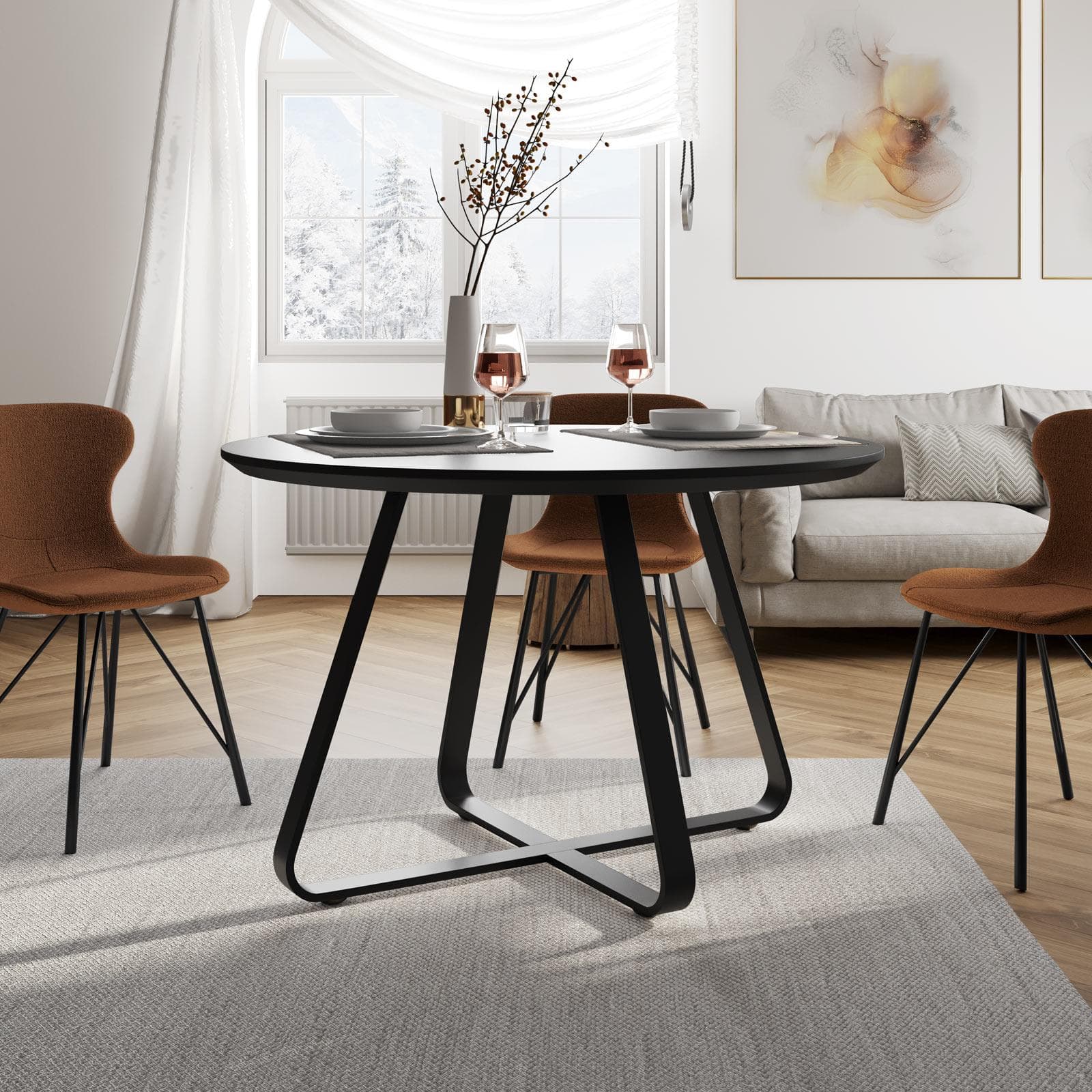Tavolo da pranzo rotondo 120 cm in legno nero opaco - Roland