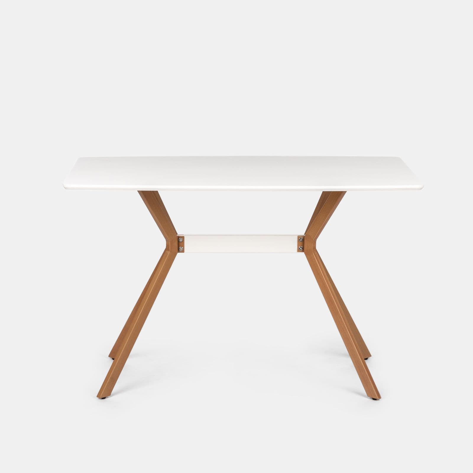 Tavolo da pranzo 120X75 cm con top in legno bianco e gambe in metallo effetto legno - Larson